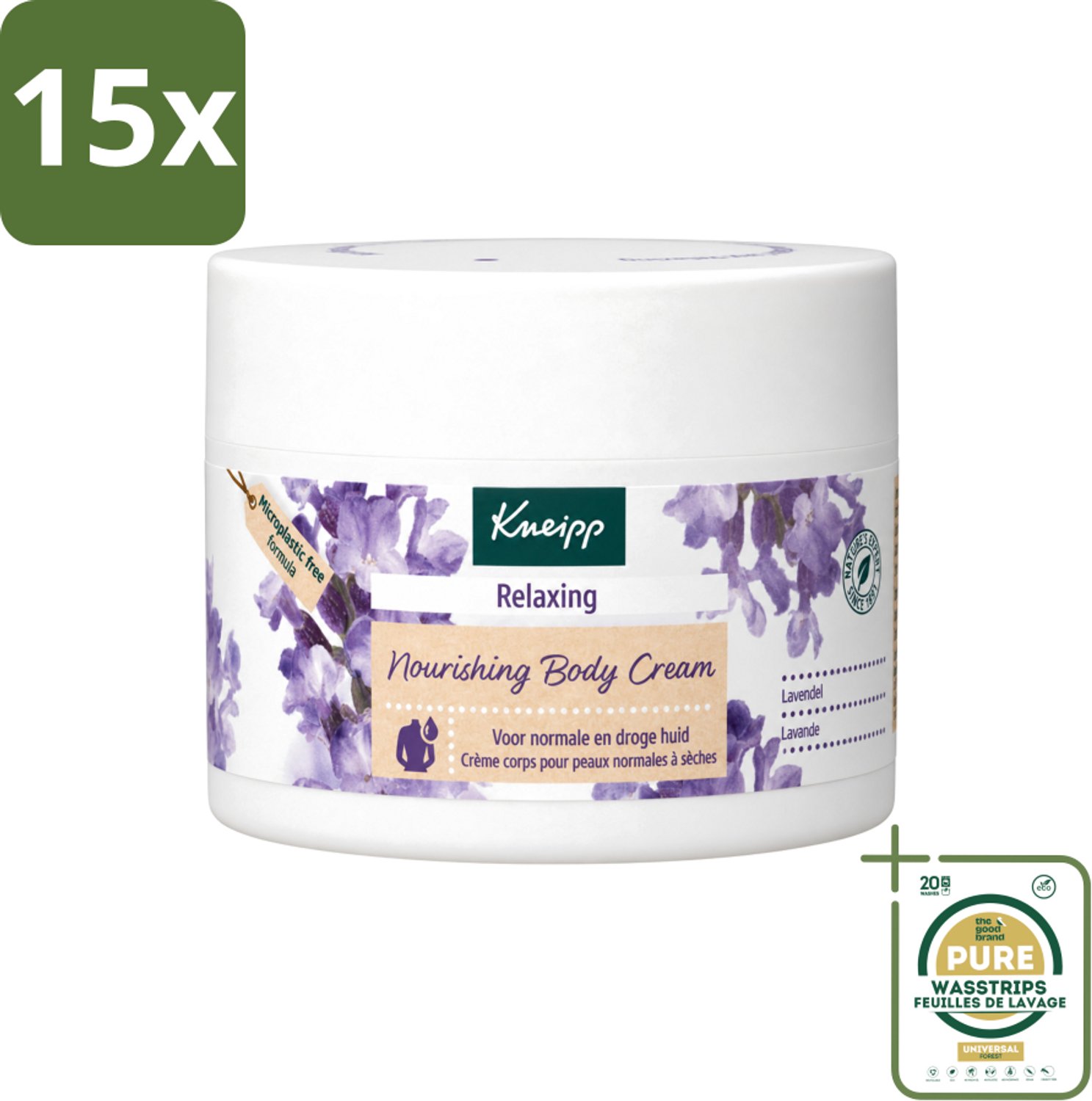 15 x Kneipp - Body crème - Relaxing - Lavendel - Rustgevende geur - 200 ml - Wasstrips - Lavendel Crème - Rustgevende Crème - Huidverzorging - Ontspanning - Bodycrème