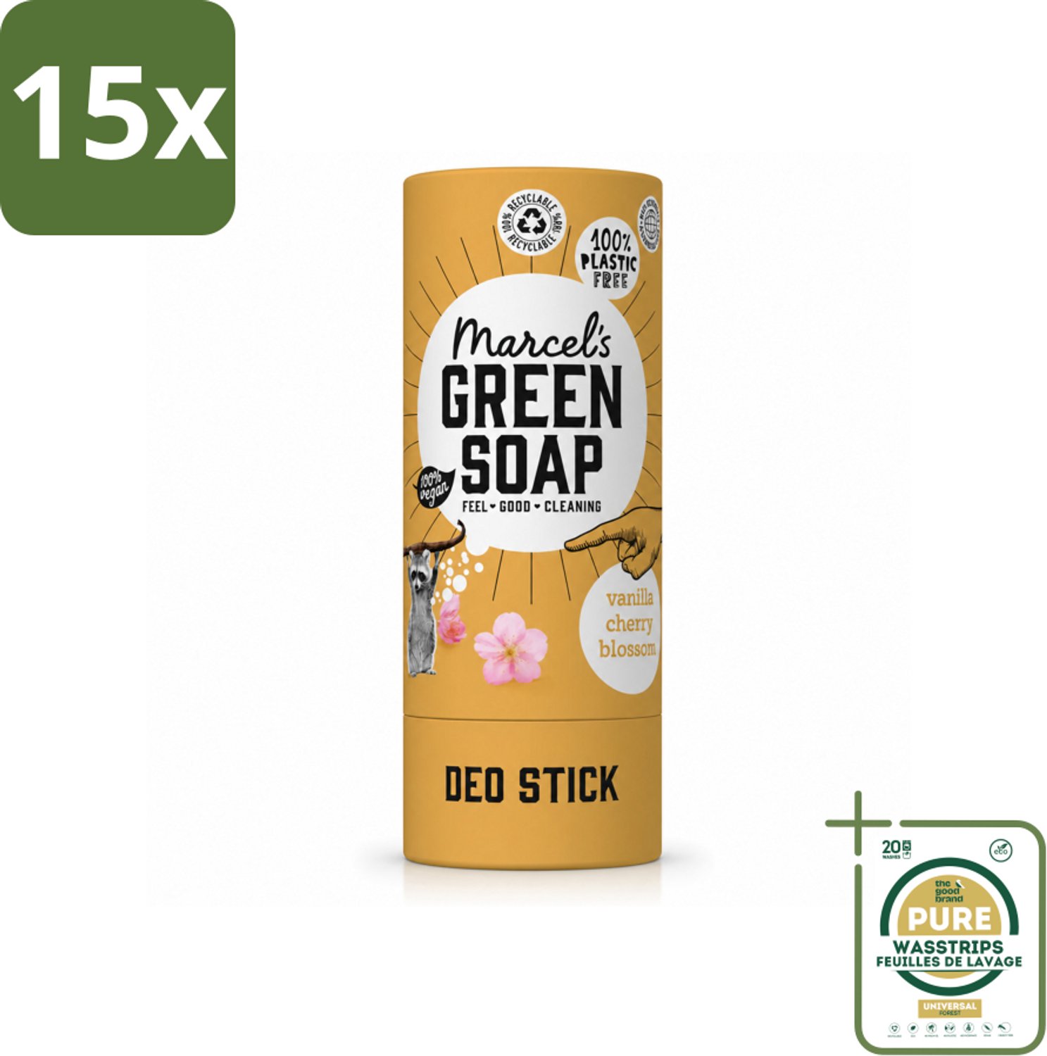 15 x Marcel's Green Soap - Deodorant Stick - Vanille & Kersenbloesem - Langdurige frisheid - 40 gr - Wasstrips - Deodorantstok - Duurzame Deodorant - Natuurlijke Deodorant - Vegan Deodorant - Geur Van Vanille En Kersenbloesem