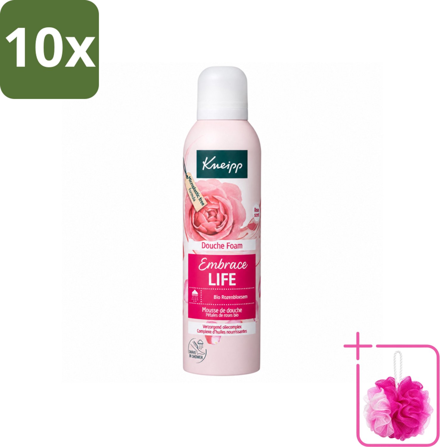 10 x Kneipp - Douche schuim - Embrace Life - Anti‑Aging verzorging - 200 ml - Bulkverpakking - Douche foam - Douchemop - Roze schuim