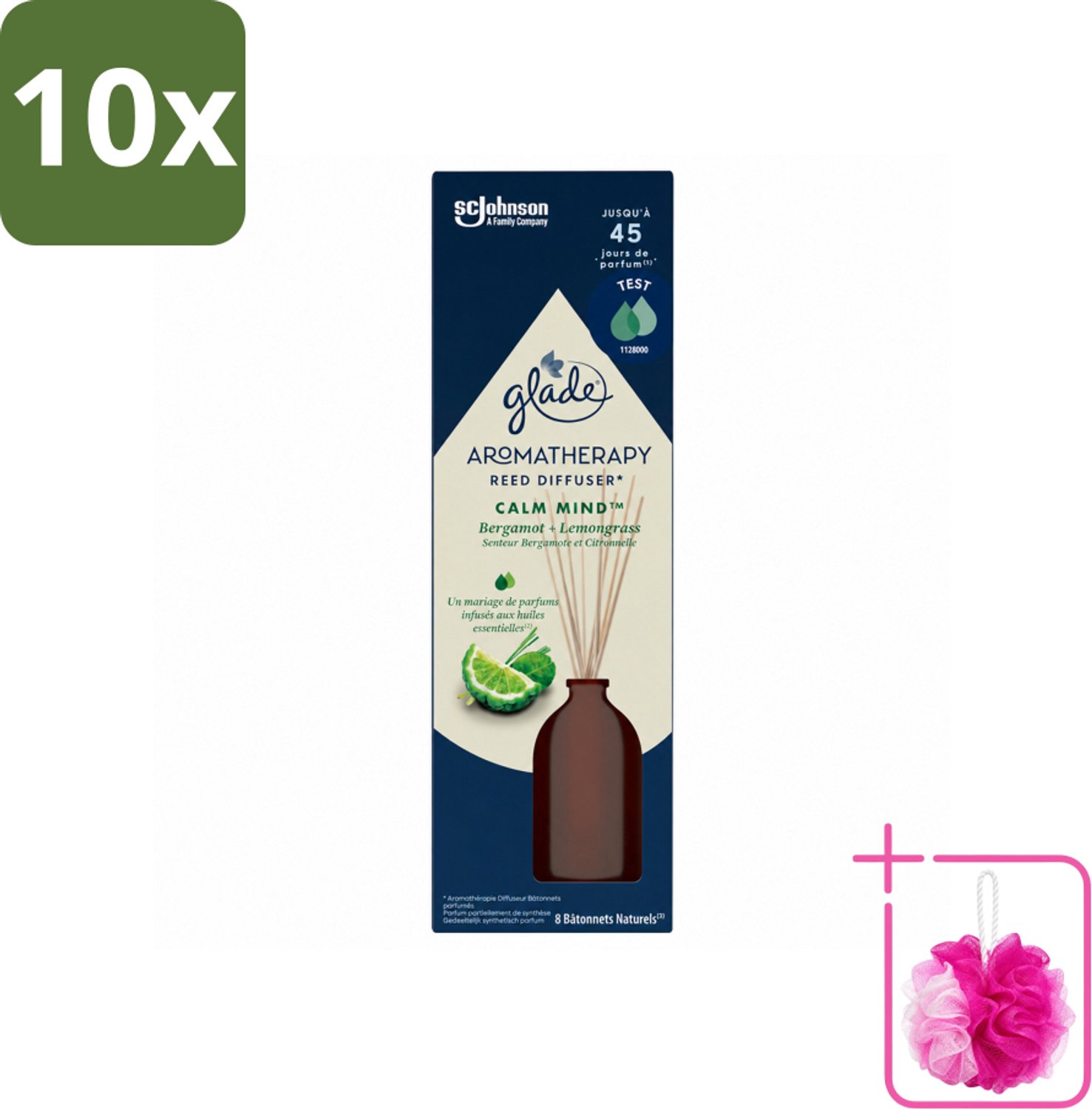 10 x Glade - Geurstokjes Calm Mind - Aromatherapie Geurverspreiding - 80 ml - Bulkverpakking - Geurstokjes - Douchemop - Ontspanning