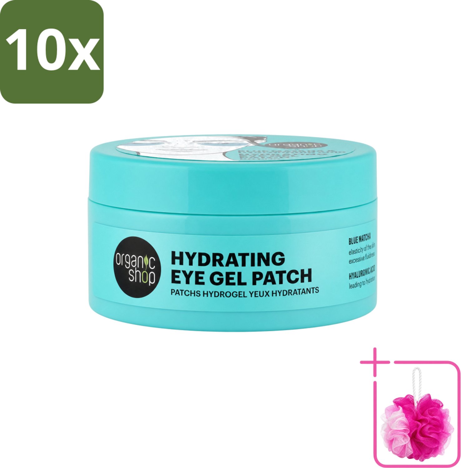 10 x Organic Shop - Eye Gel Patch Blue Matcha & Hyaluronic Acid - Verfrissend en Hydraterend - 60 Patches - Bulkverpakking - Oogverzorging - Douchemop - Hydratatie