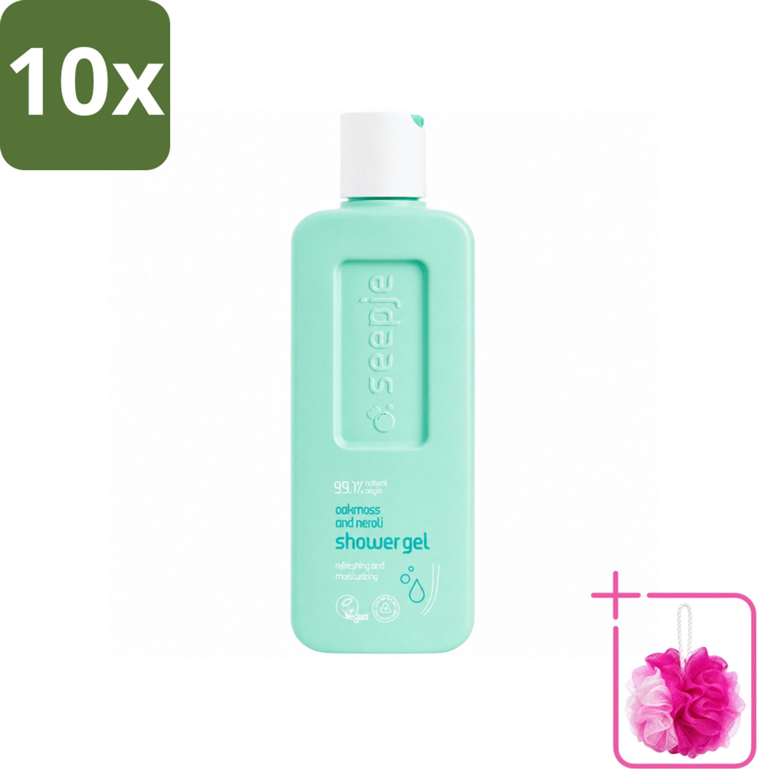 10 x Seepje - Douchegel - Hydraterend & Verfrissend - Eikenmos en Neroli - 300 ml - Bulkverpakking - Douchegel - Douchemop - Natuurlijke douchegel