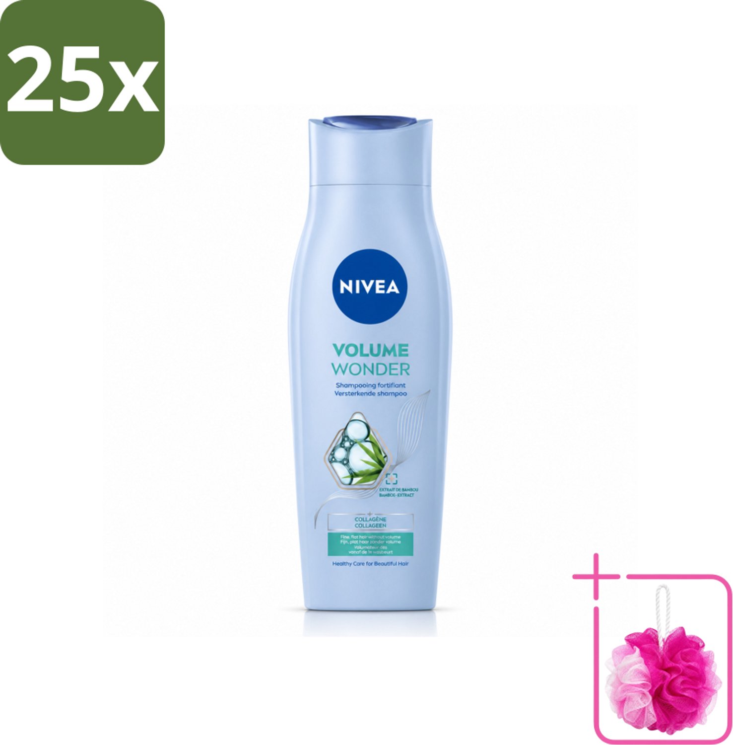25 x NIVEA - Shampoo - Volumeverzorging - Versterkend - Gezonde Zorg - 250 ml - Bulkverpakking - Haarvolume - Douchemop - Haarkracht