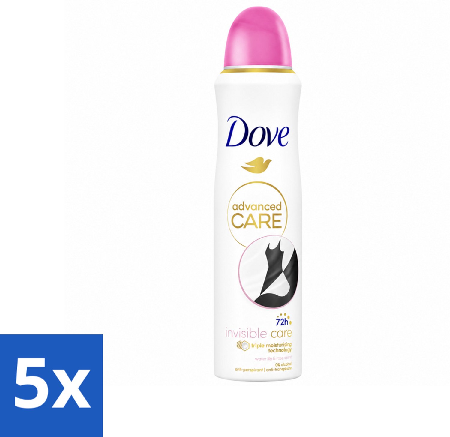 5 x Dove – Deodorant Spray – Invisible Care – 150 ml - Voordeelverpakking - 5 stuks