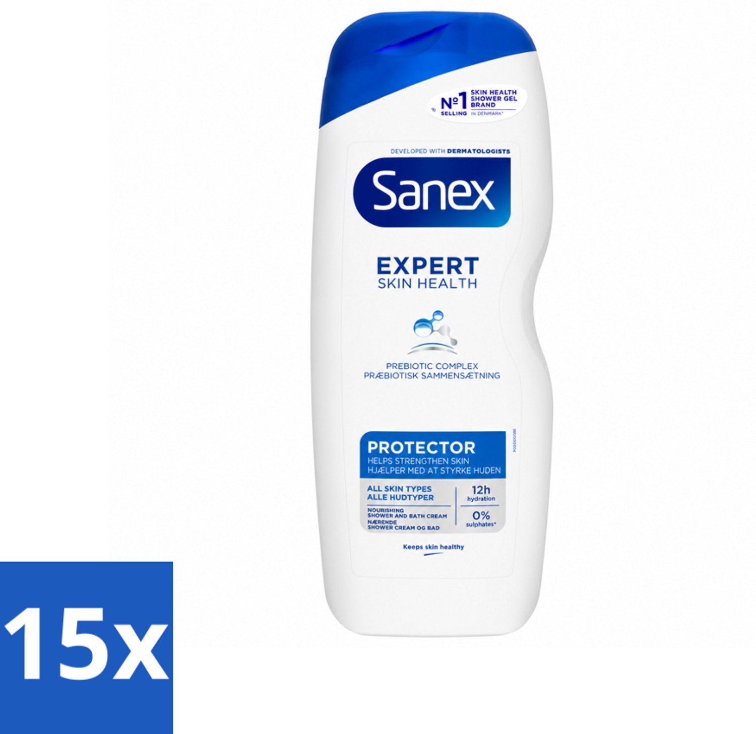 15 x Sanex – Douchegel – Expert Skin Health Protector – 600 ml - Voordeelverpakking - 15 stuks