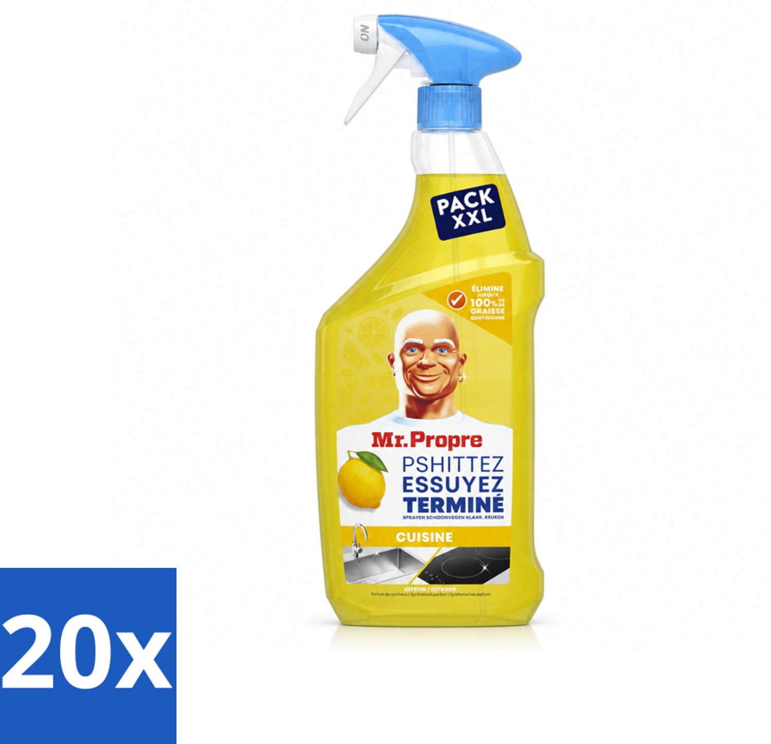 20 x Mr. Propre – Flash Reinheid Spray – Ontvetter & Allesreiniger – Lemon – 800 ml - Voordeelverpakking - 20 stuks
