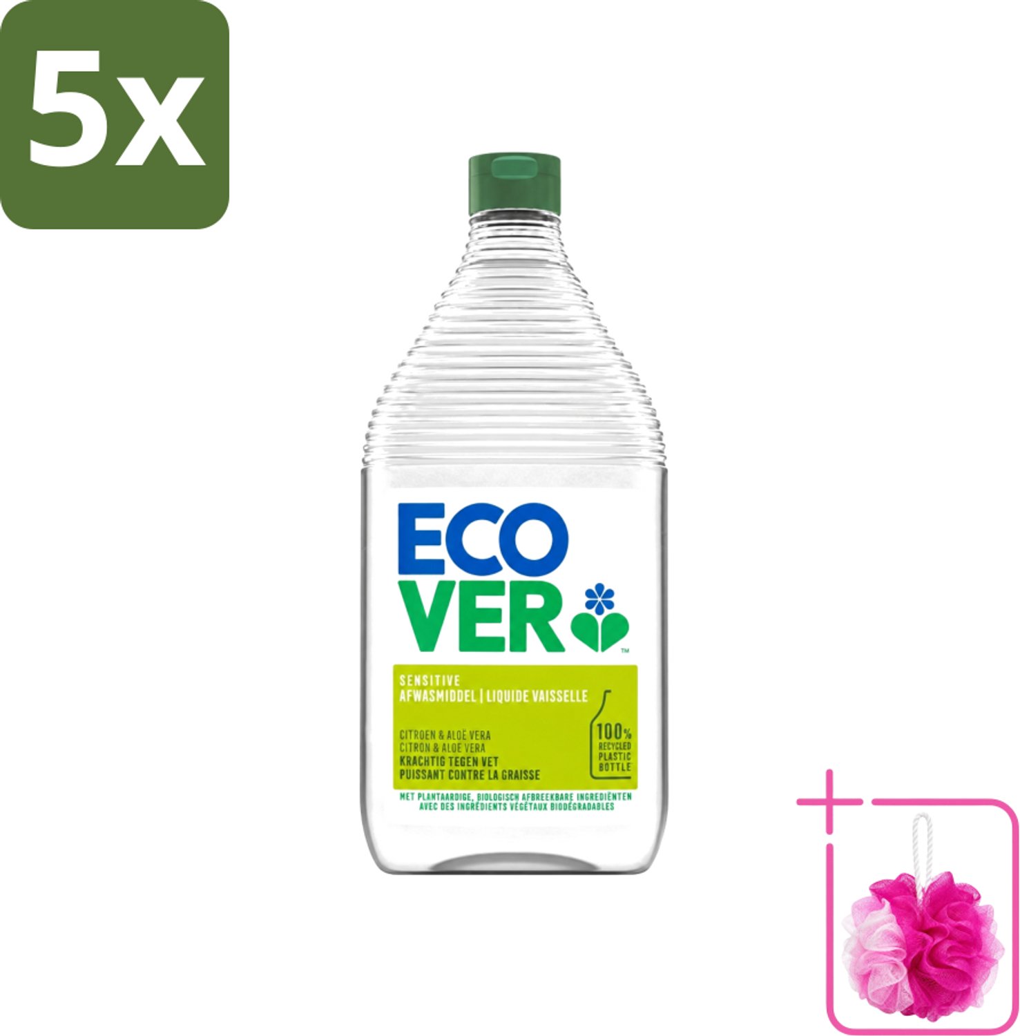 5 x Ecover - Afwasmiddel - Citroen & Aloë Vera - 950 ml - Bulkverpakking - Afwasmiddel citroen aloë vera - Douchemop - Natuurlijk afwasmiddel
