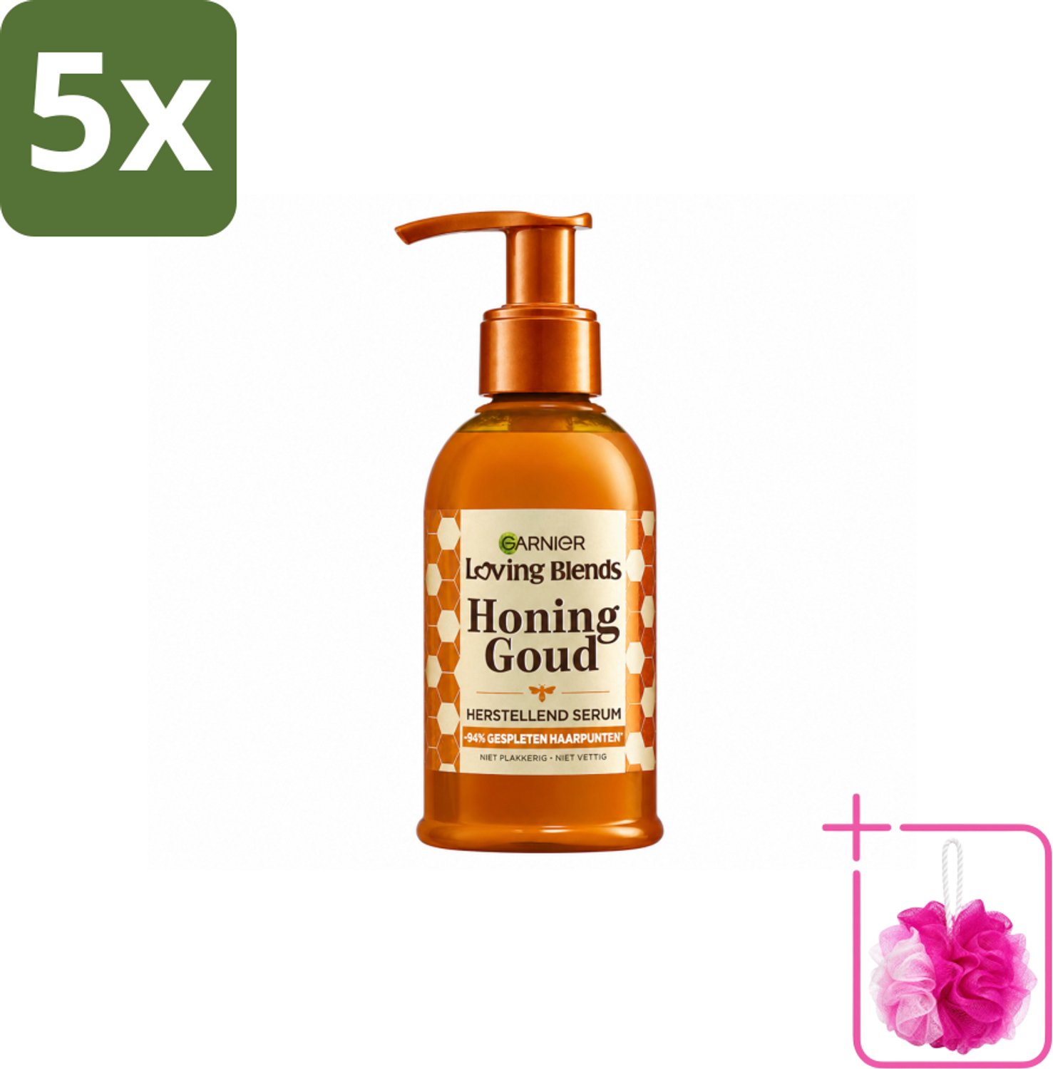 5 x Garnier - Loving Blends Honing Goud - Herstellend Haarserum - Beschadigd & Breekbaar Haar - 115 ml - Bulkverpakking - Haarherstel - Douchemop - Haarversterking