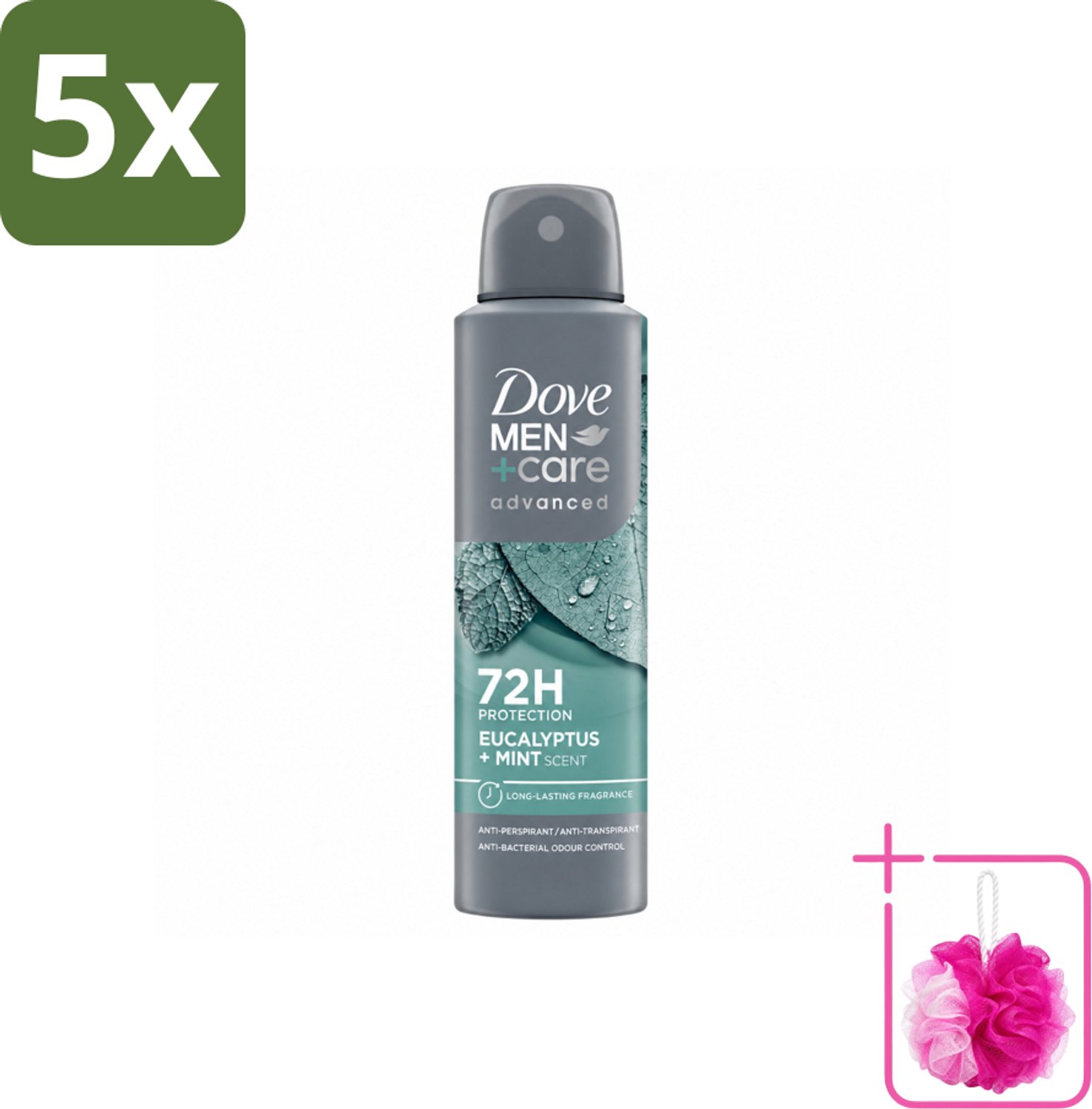 5 x Dove Men+Care Deodorant Spray - Eucalyptus & Mint - 150 ml - Bulkverpakking - Zweetbestrijding - Douchemop - Frisheid