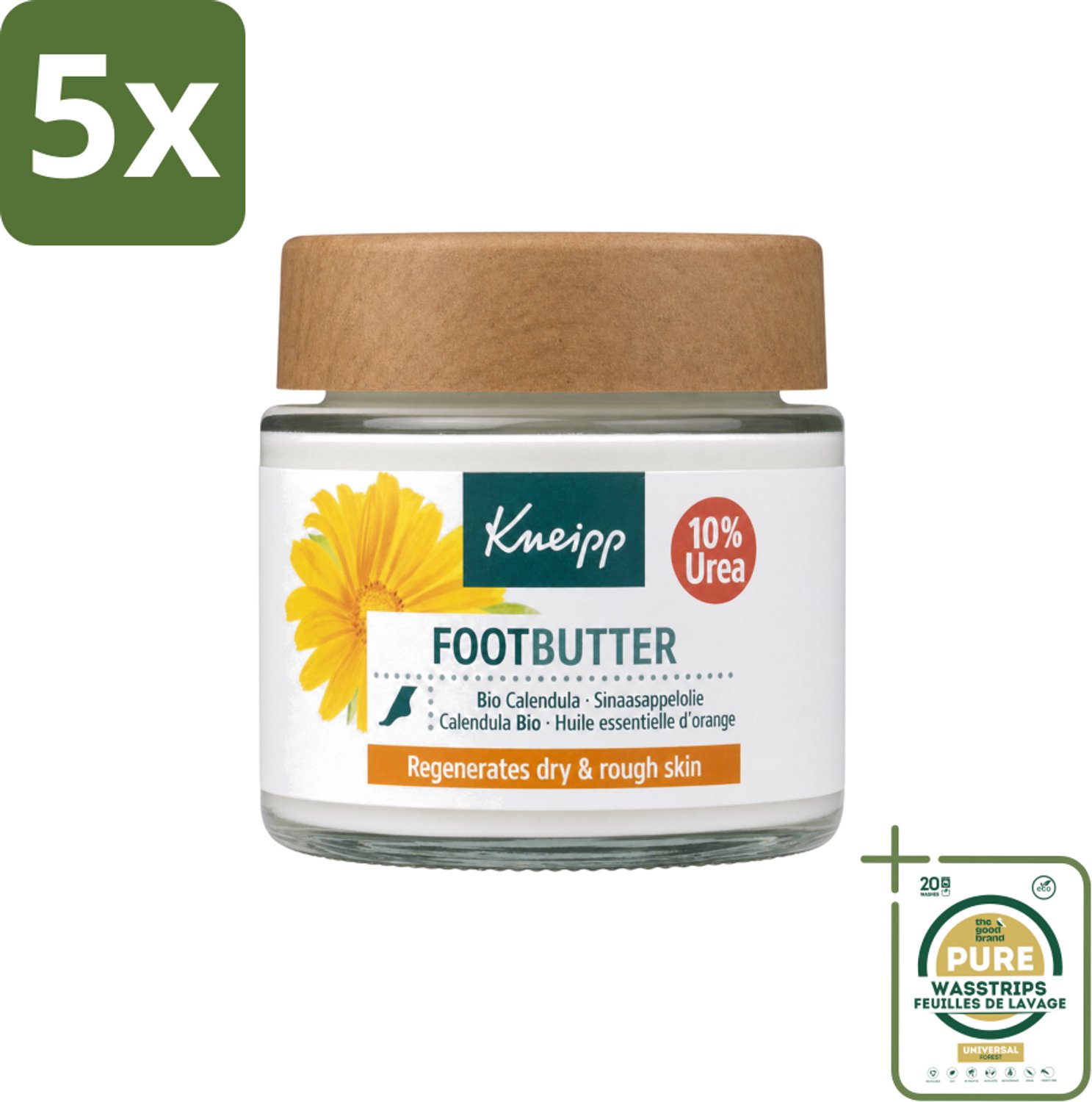 5 x Kneipp - Voetbutter - Calendula - Met citrusgeur - 100 ml - Wasstrips - Voetcrème - Voetverzorging - Voeten Verzorgen - Droge Voeten - Voetbutter