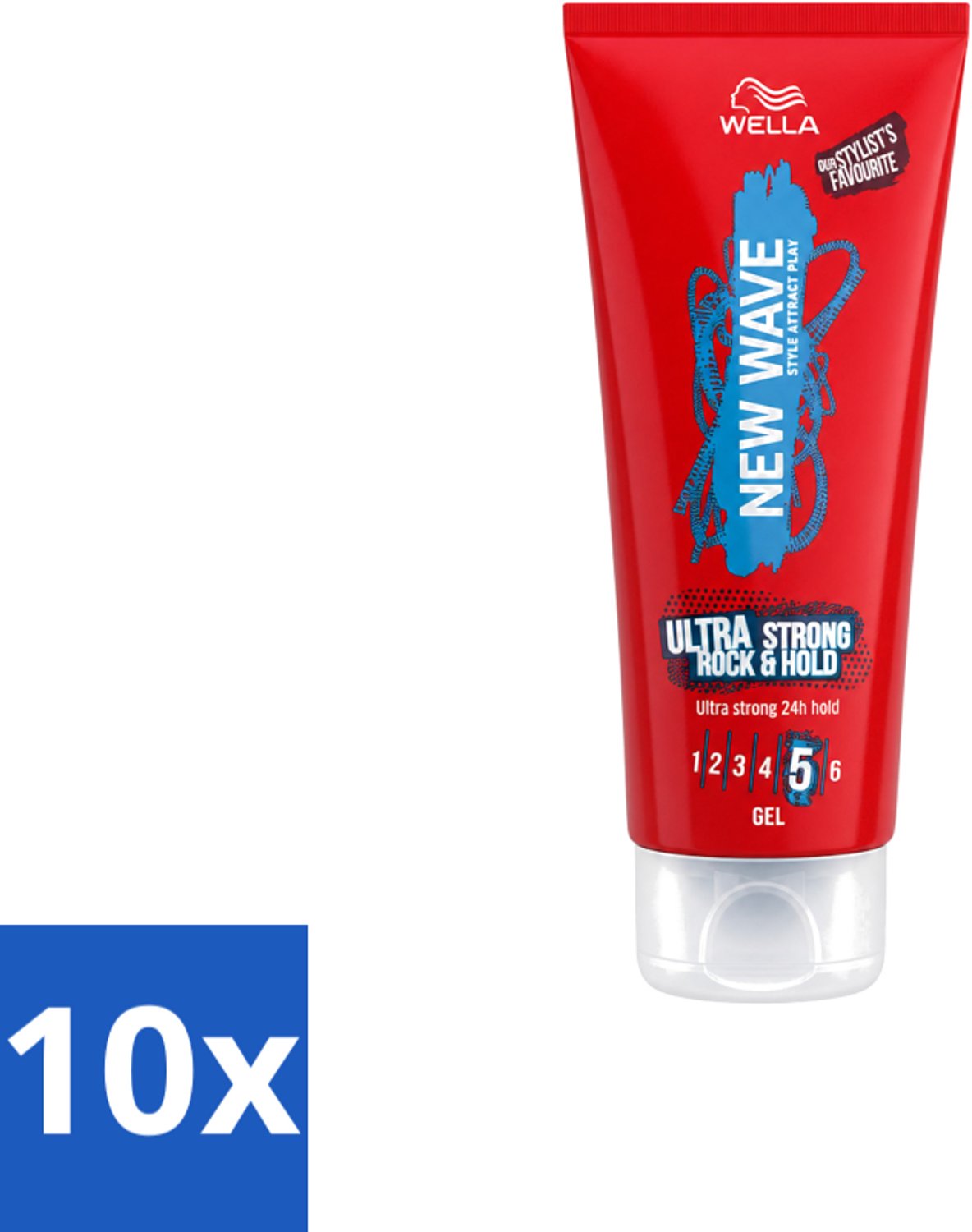 10 x Wella – New Wave Rock’n Hold Ultra Strong – Haargel – 200 ml - Voordeelverpakking - 10 stuks