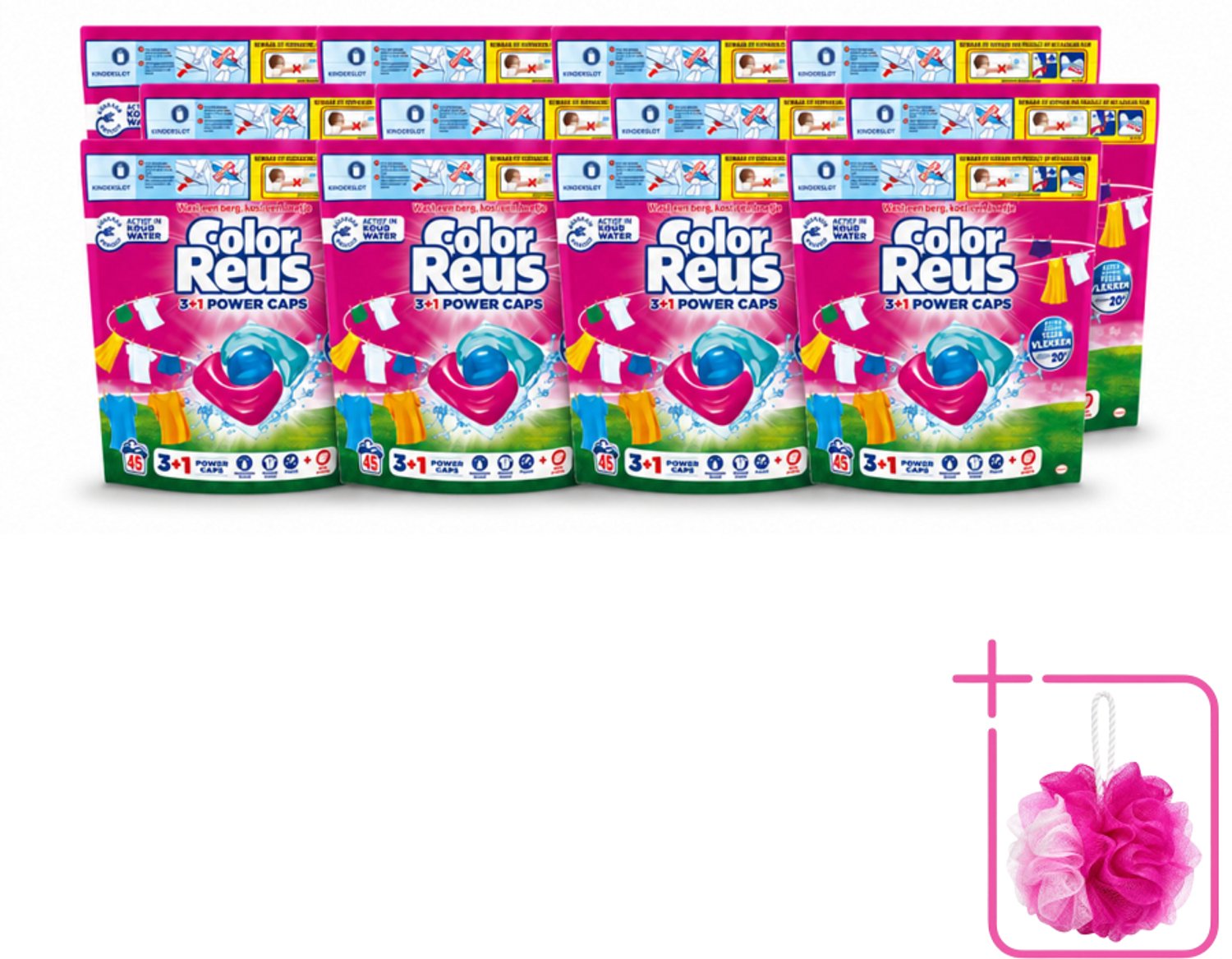 12 x Color Reus - 3+1 Power Caps - Gekleurde Was - 45 Wasbeurten - Bulkverpakking - Was capsules - Douchemop - Gekleurde was