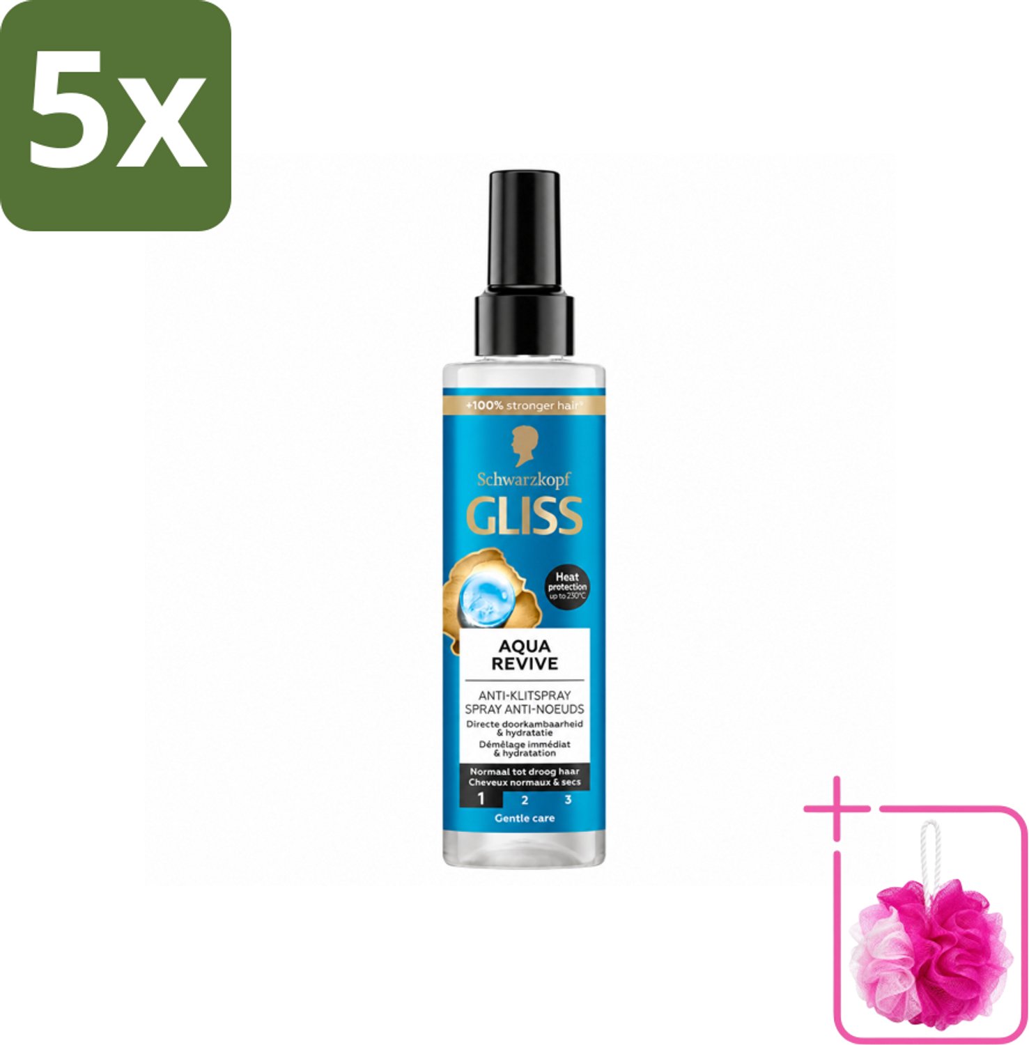 5 x Gliss - Anti-Klit Spray Aqua Revive - Voor Hydraterend en Makkelijk Doorkambaar Haar - 200 ml - Bulkverpakking - Hydraterende spray - Douchemop - Droog haar