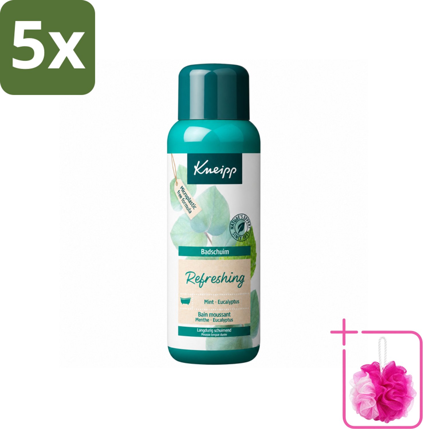 5 x Kneipp - Badschuim - Mint Eucalyptus - Verfrissend - 400 ml - Bulkverpakking - Badshuim mint eucalyptus - Douchemop - Verfrissend bad