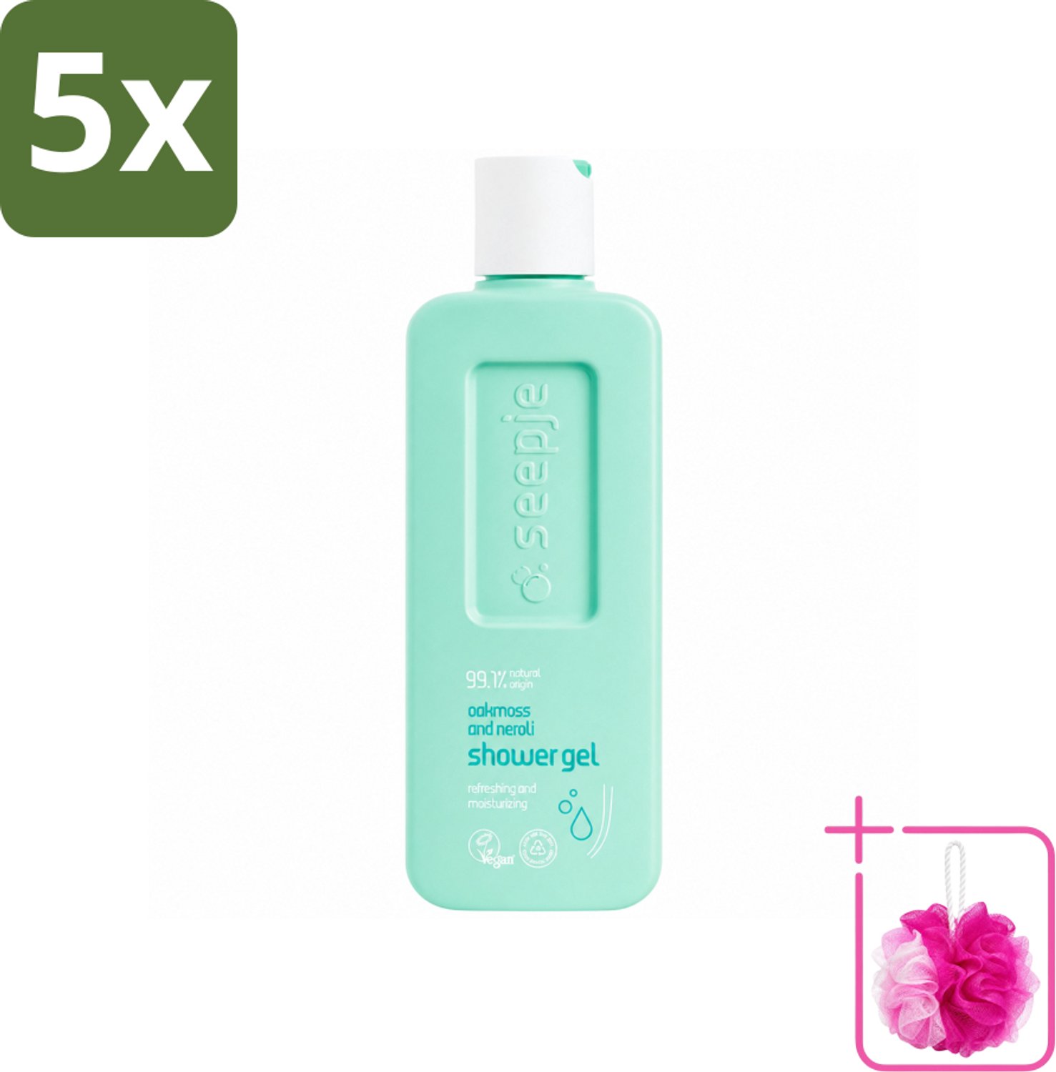 5 x Seepje - Douchegel - Hydraterend & Verfrissend - Eikenmos en Neroli - 300 ml - Bulkverpakking - Douchegel - Douchemop - Natuurlijke douchegel