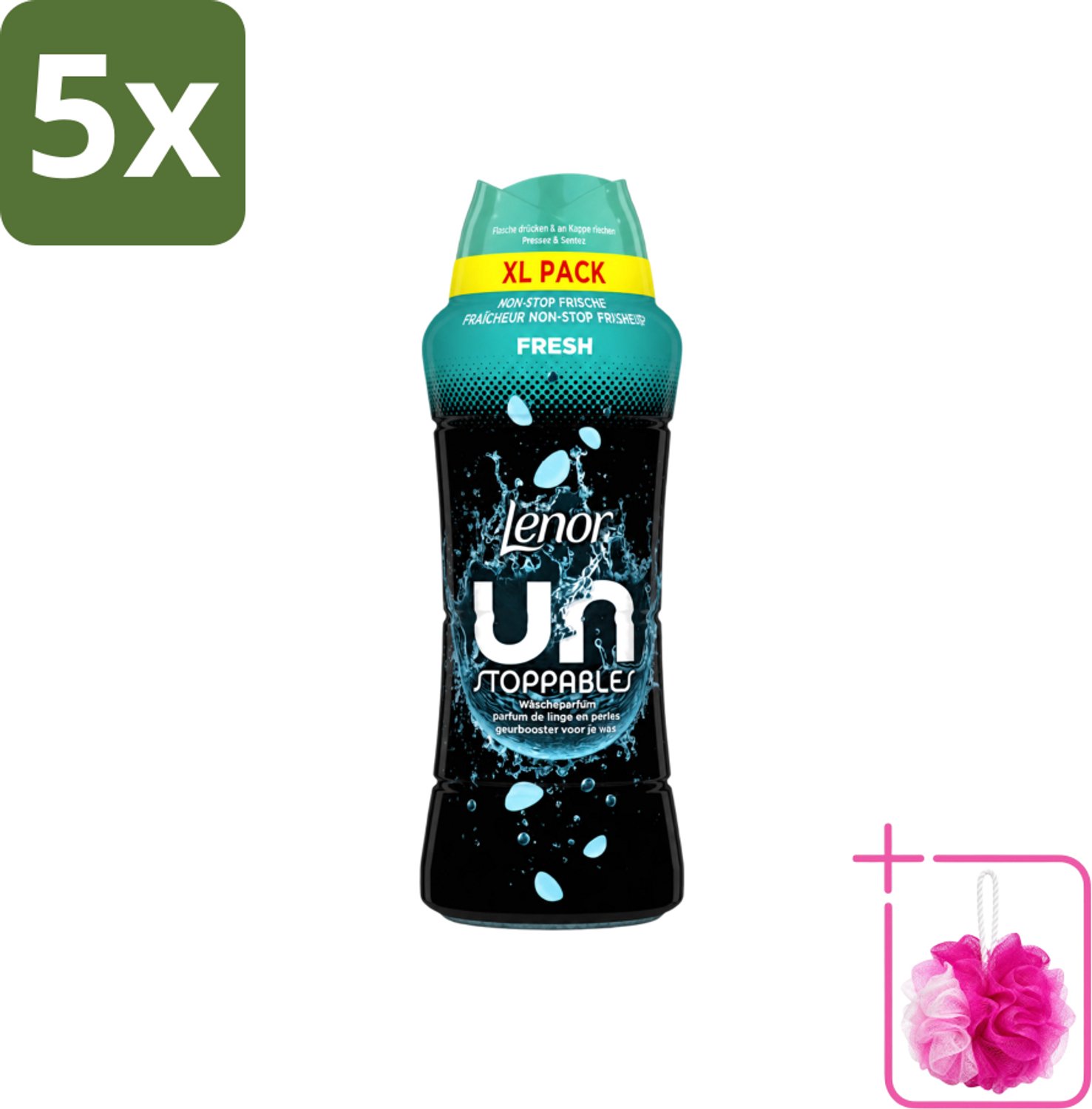 5 x Lenor Unstoppables - Geurbooster - Fris - Non-Stop Frisheid - Grootverpakking - Bulkverpakking - Geurbooster - Douchemop - Frisheid
