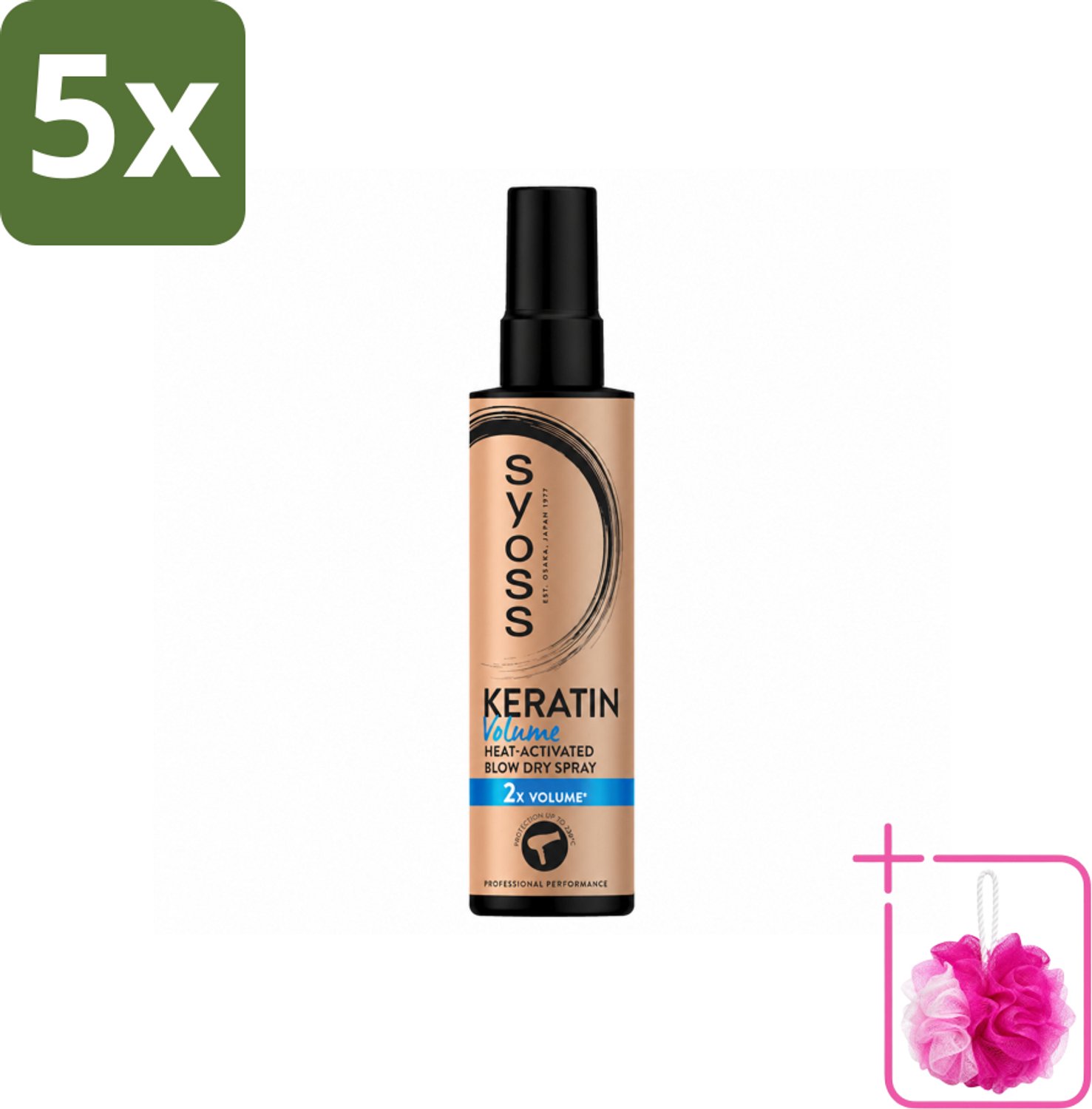 5 x Syoss - Keratin & Volume - Heatprotection Spray - Dubbele Bescherming - 200 ml - Bulkverpakking - Haarbescherming - Douchemop - Hittebescherming