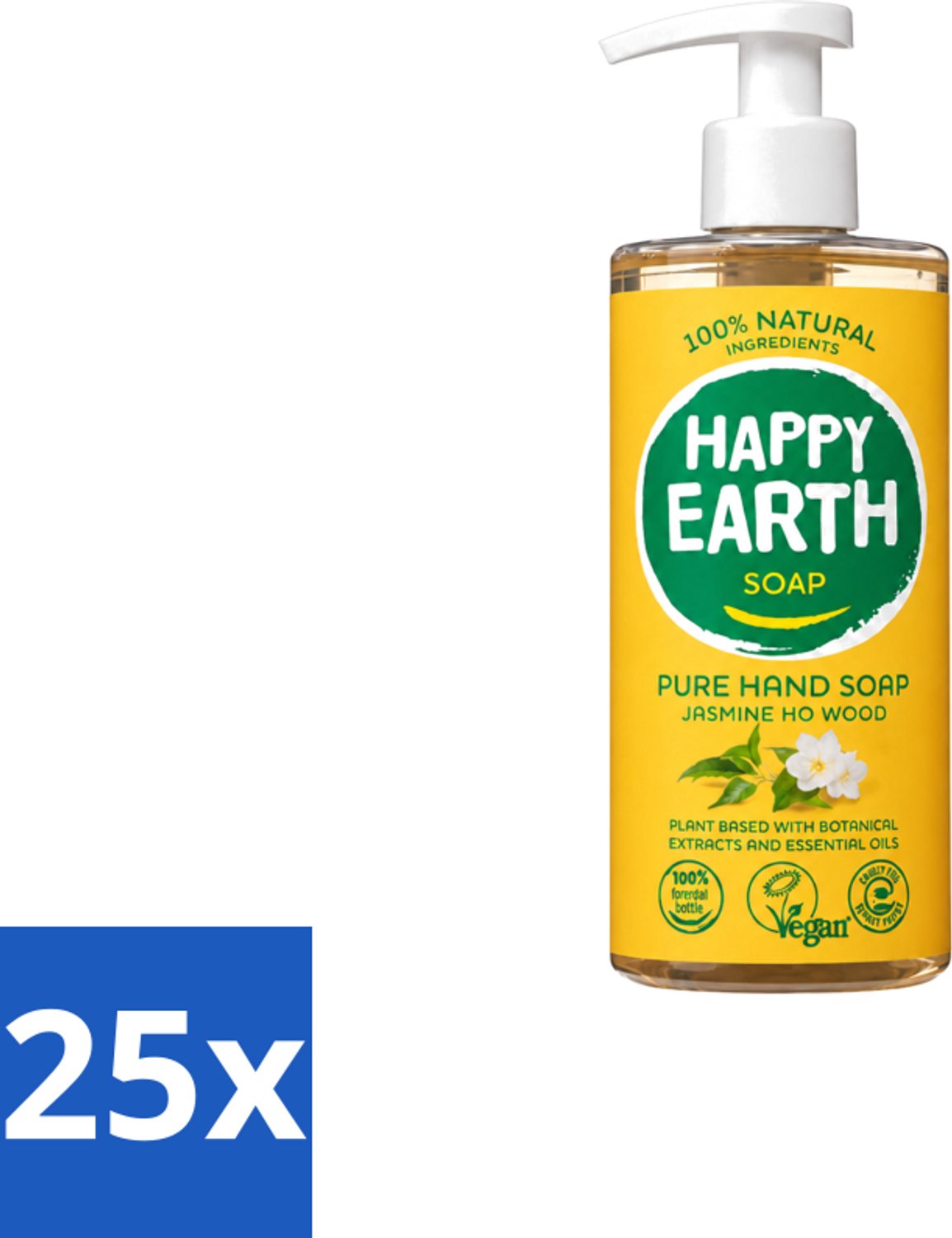 25 x Happy Earth – Handzeep – 100% Natuurlijk Jasmine Ho Wood – 300 ml - Voordeelverpakking - 25 stuks