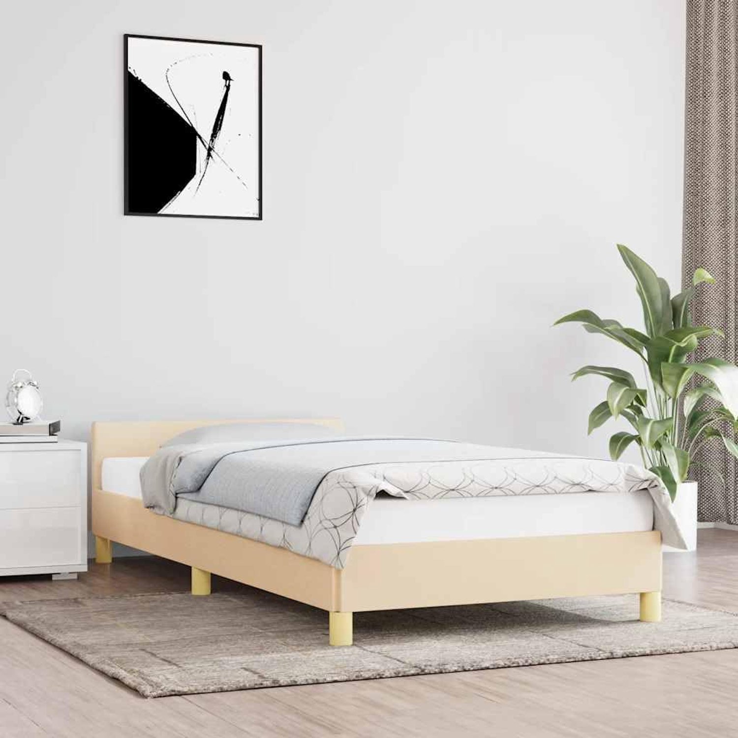 Zonder matras, crème, 100 x 200 cm, stof met hoofdeinde en multiplex latten voor een betere slaap, ademend en duurzaam, met stabiele steunpoten, levering alleen