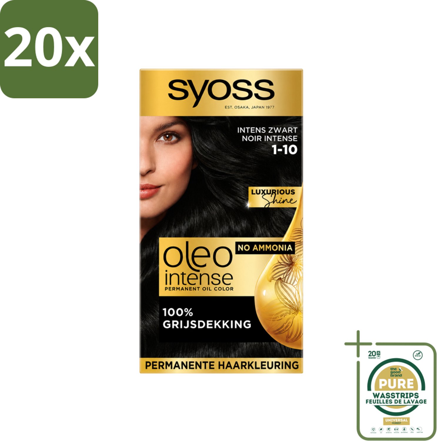 20 x SYOSS - Oleo Intense 1-10 - Haarverf - Permanente Haarkleuring - Intens Zwart - Langdurige Kleur - Wasstrips - Haarkleur - Haarkleuring - Intens Zwart - Permanente Haarkleuring - Haarverf