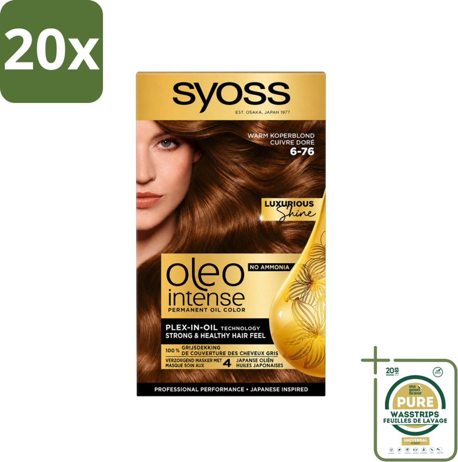 20 x SYOSS - Oleo Intense 6-76 - Haarverf - Permanente Haarkleuring - Warm Koperblond - Langdurige Kleur - Wasstrips - Haarverf - Permanente Haarkleuring - Warm Koperblond - Olie-geactiveerde Kleur - Grijsdekking