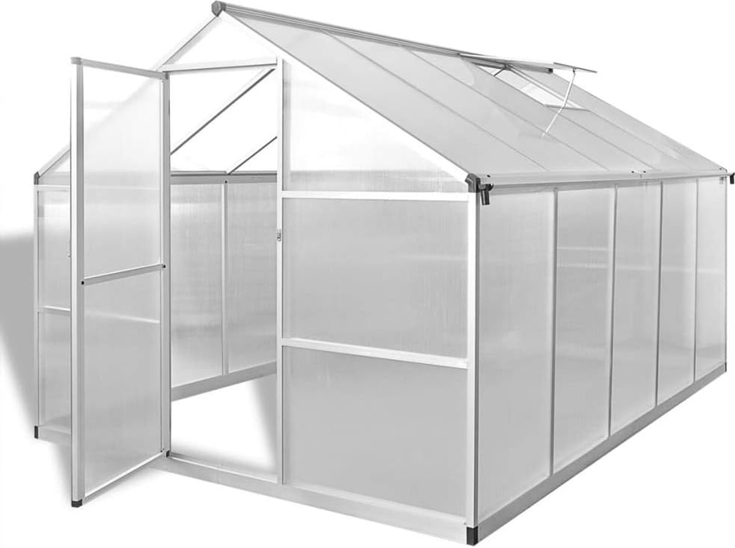 7,55 m² met fundering, broeikas van aluminium en polycarbonaat platen, begehbaar plantenhuis voor de tuin