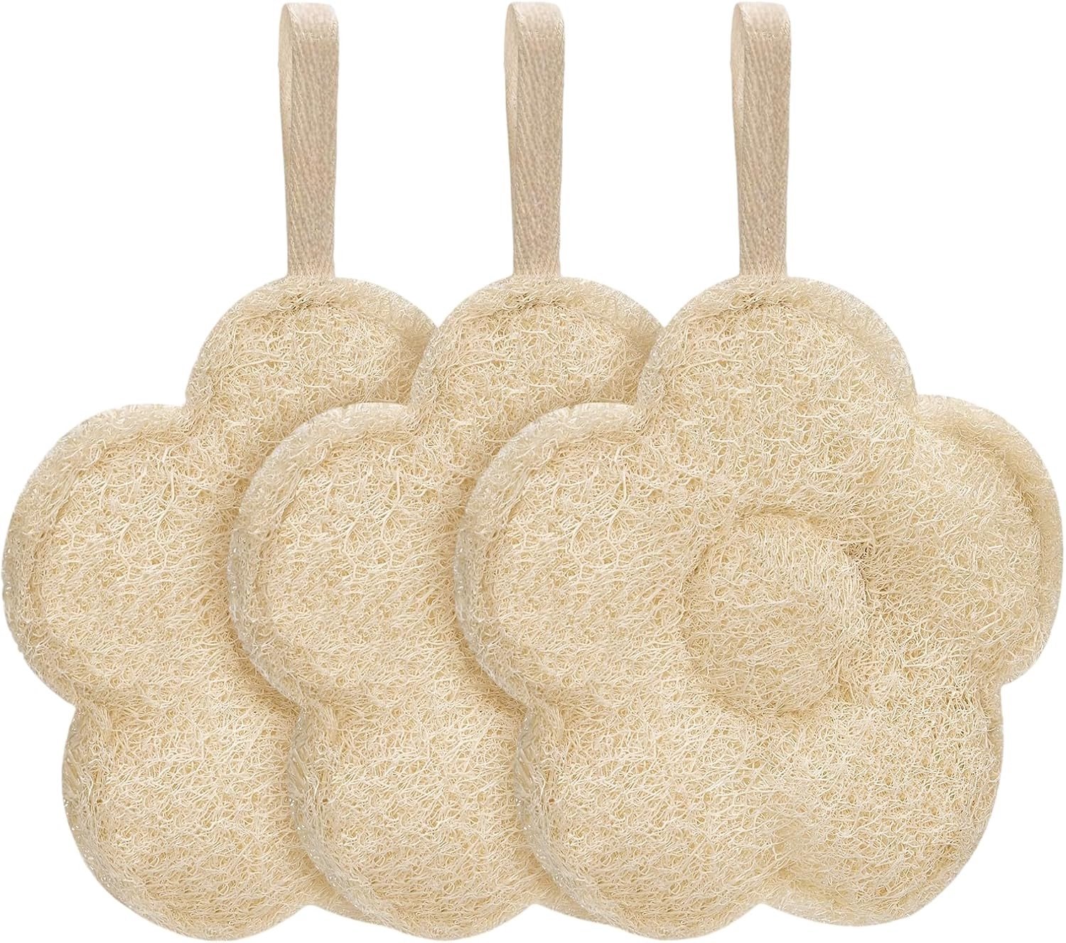 Natuurlijke Luffa Spons Set van 3, Ideaal voor Lichaamsverzorging, Rugschrobber met Haak en Reisvriendelijk