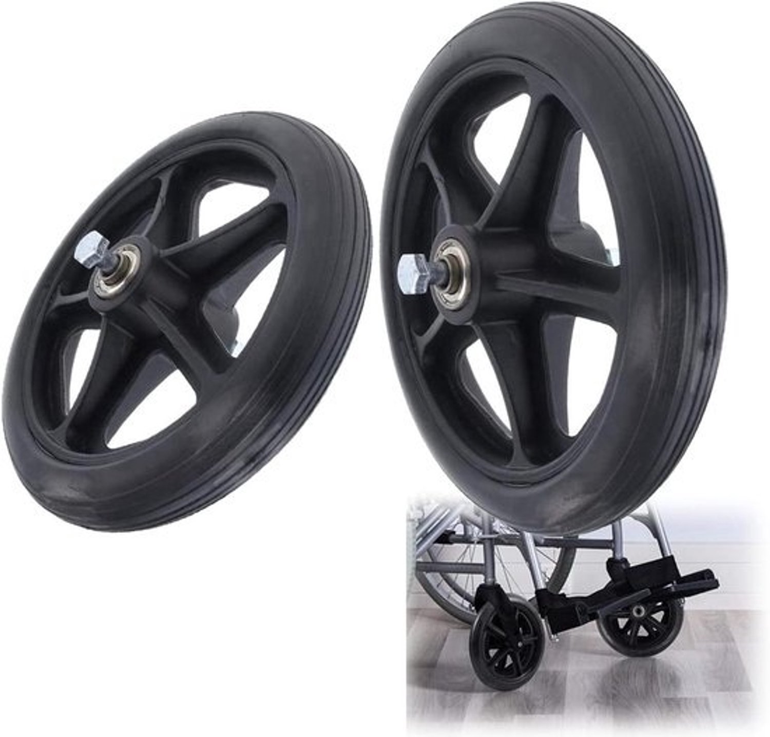 Vervangende zwenkwielen - Wielen voor rolstoel - Mobiliteitshulpmiddelen - Massief rubber - 7 inch - Zwart