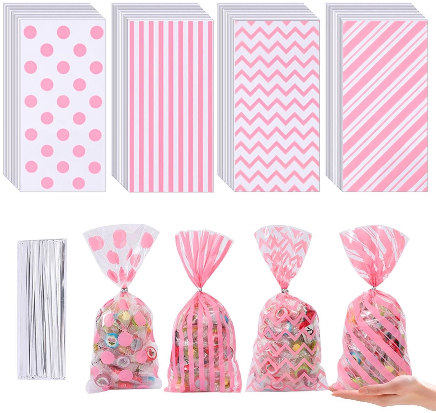Set van 100 Roze Cadeauzakken met Zilveren Sluitingen