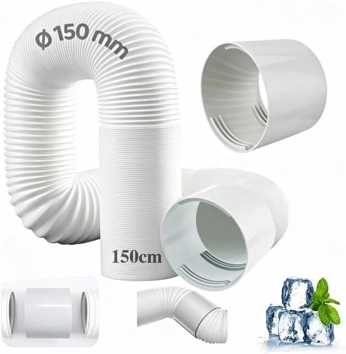 Luchtafvoerslang voor airconditioning en wasdroger, 150 mm diameter, 150 cm lengte, verlengslang voor afzuigkap en ventilatie.