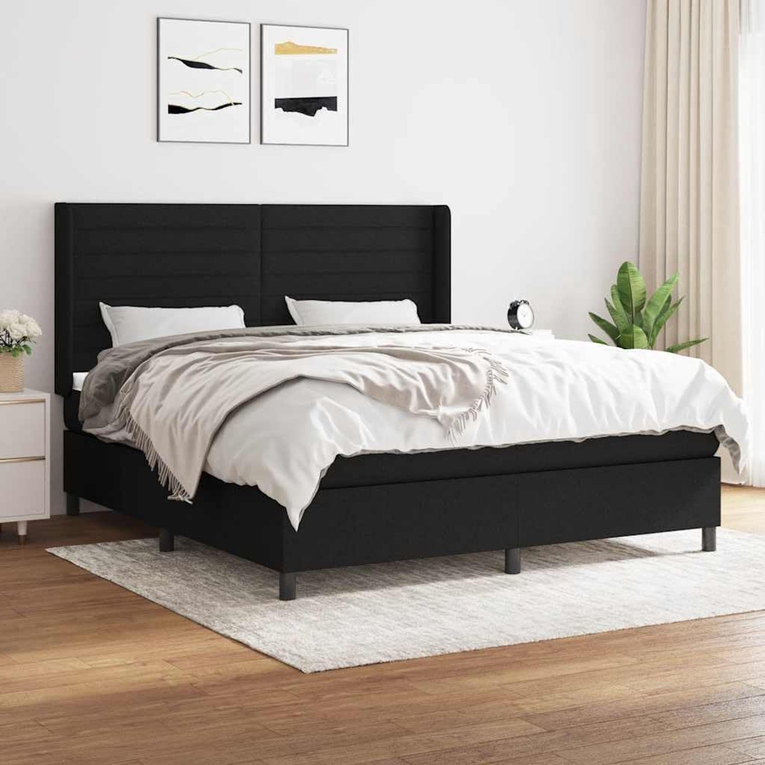 Boxspring Verstelbaar hoofdbord Stof 160x200 Zwart