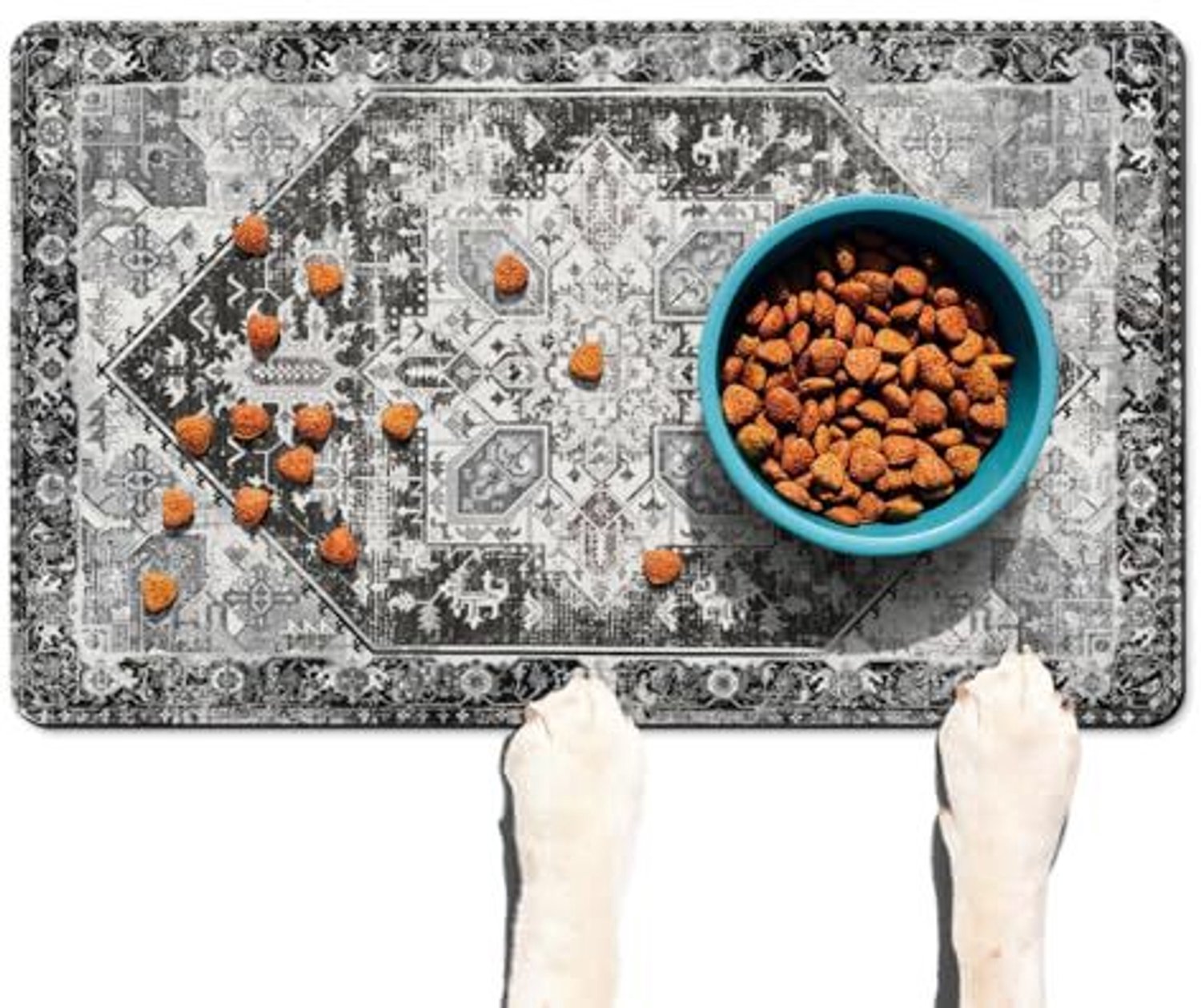 Huisdiermat – Voermat voor honden – Absorberende mat – Mat voor voer- en drinkbakken – Sneldrogend (houdt de voerplek droog en schoon) – Antislip – Eenvoudig dagelijks te reinigen (veeg het oppervlak simpelweg af met een vochtige doek)-50 x 80 cm