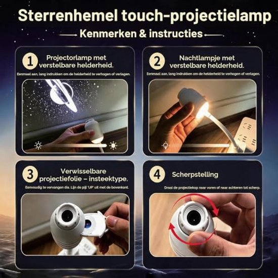 Casalora® Galaxy Projector, 2-in-1 USB sterrenhemelprojector voor volwassenen 12 films dimbaar 360° HD Smart Dynamic 5D holografische nachtlampprojector voor slaapkamer, auto en reizen van casalora — afbeelding 5