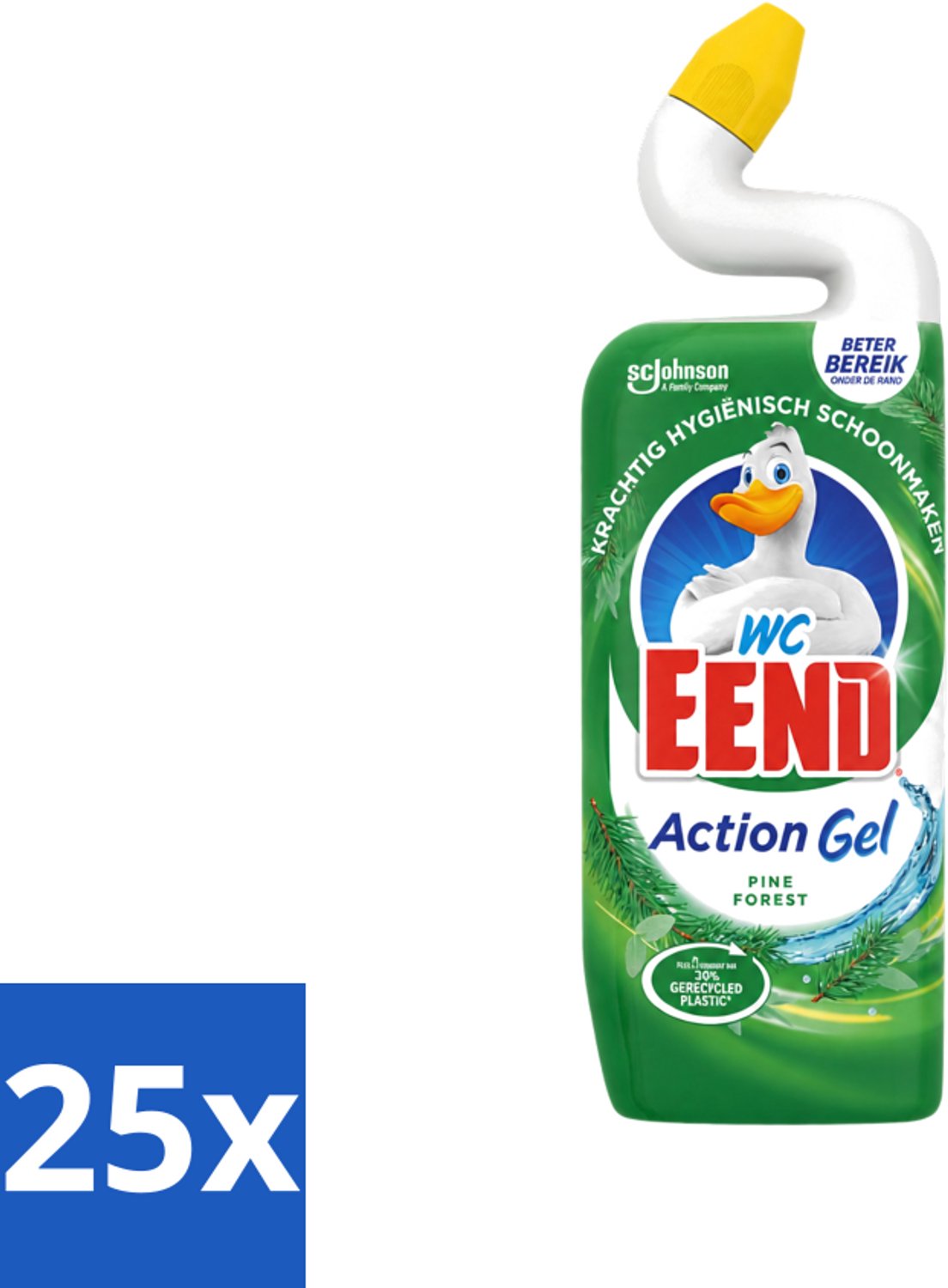 25 x WC Eend - Toiletreiniger - Action Gel - Pine Forest - Krachtige Reiniging & Frisse Dennengeur - 750 ml - Voordeelverpakking - 25 stuks