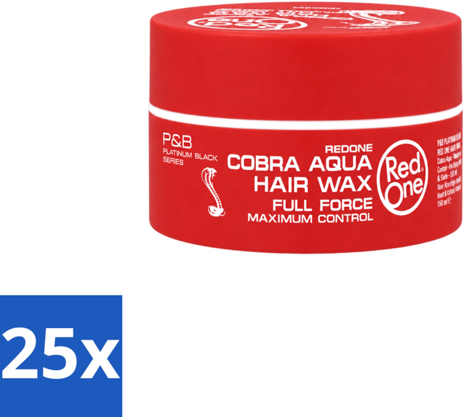 25 x Red One - Haarwax - Cobra Aqua - Maximale Controle - Voor Krachtige Hold & Glans - 150 ml - Voordeelverpakking - 25 stuks