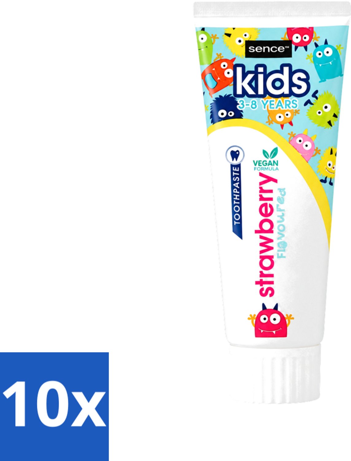 10 x Sence - Kids 3-8 Jaar - Tandpasta - Aardbei Smaak - Vegan - 75 ml - Voordeelverpakking - 10 stuks