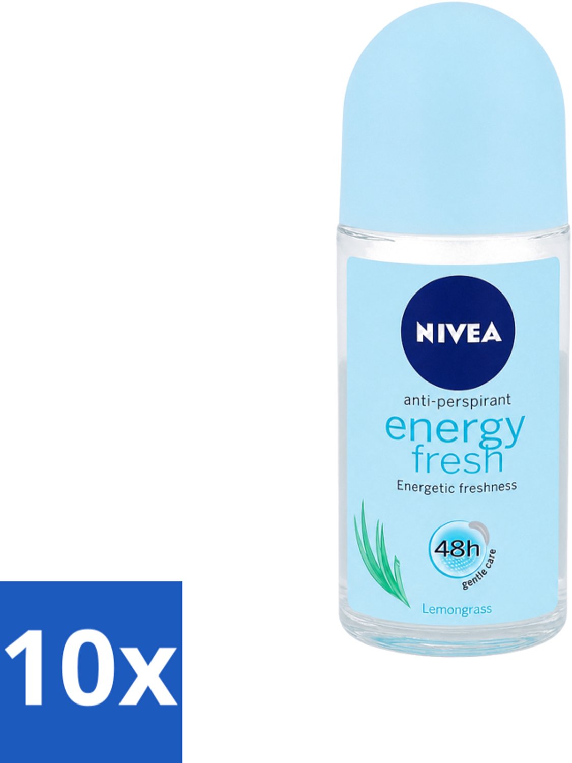 10 x Nivea - Energy Fresh - Vrouwen Rollerdeodorant - 48 Uur Lang Werkend - 50 ml - Voordeelverpakking - 10 stuks