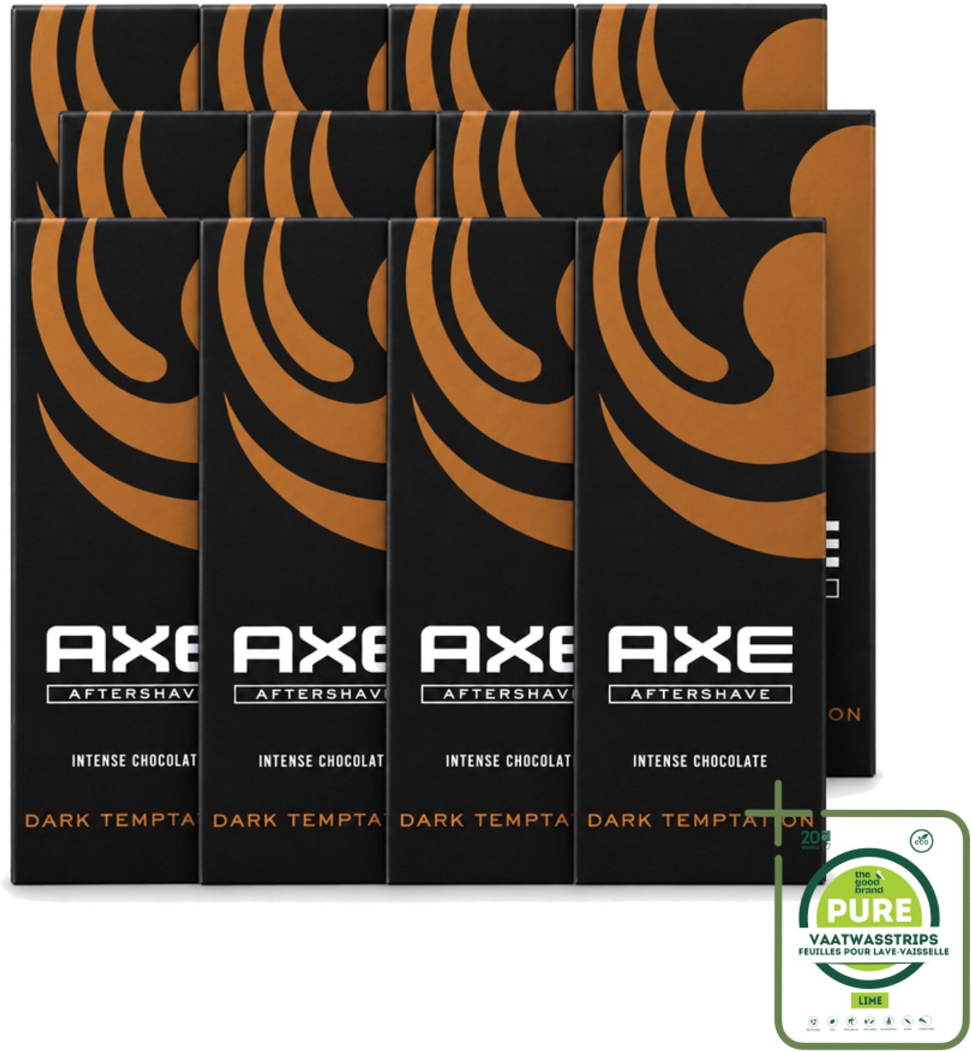 12 x Axe - Aftershave - Dark Temptation - Intense Chocolate - 100 ml - Grootverpakking - Vaatwasstrips - Aftershave - Chocola - Aftershave Voor Mannen - Geur - Verleidelijk Ruiken