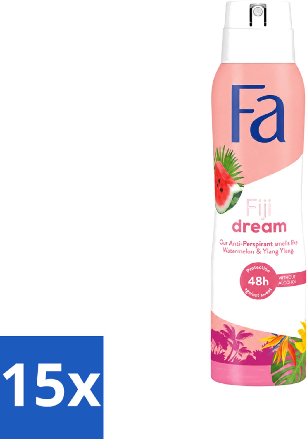 15 x Fa - Deodorant Spray - Fiji Dream - Watermeloen & Ylang Ylang - 48 uur Bescherming - Anti-transpirant - 150 ml - Voordeelverpakking - 15 stuks