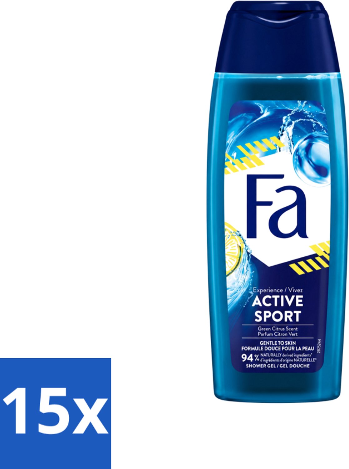 15 x Fa Men - Douchegel - Active Sport - Verfrissend - Green Citrus - 250 ml - Voordeelverpakking - 15 stuks
