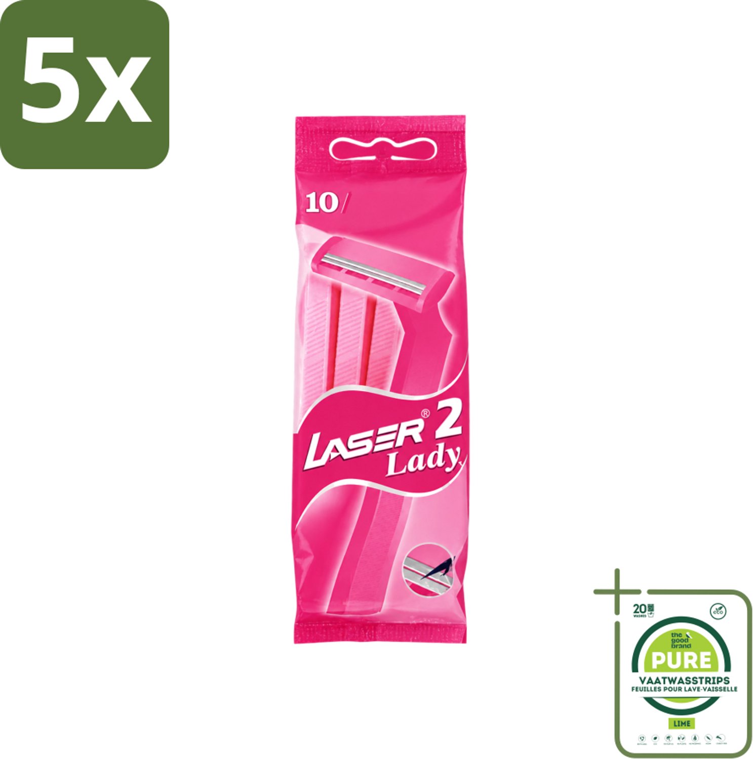 5 x Benson - Laser Twin Women - Wegwerpscheermesjes - Voor Vrouwen - 10 Mesjes - Grootverpakking - Vaatwasstrips - Scheermesje Vrouw - Wegwerpscheermesje - Tweevoudige Scheermesjes - Vrouwelijke Scheermesjes - Hygiënische Scheermesjes