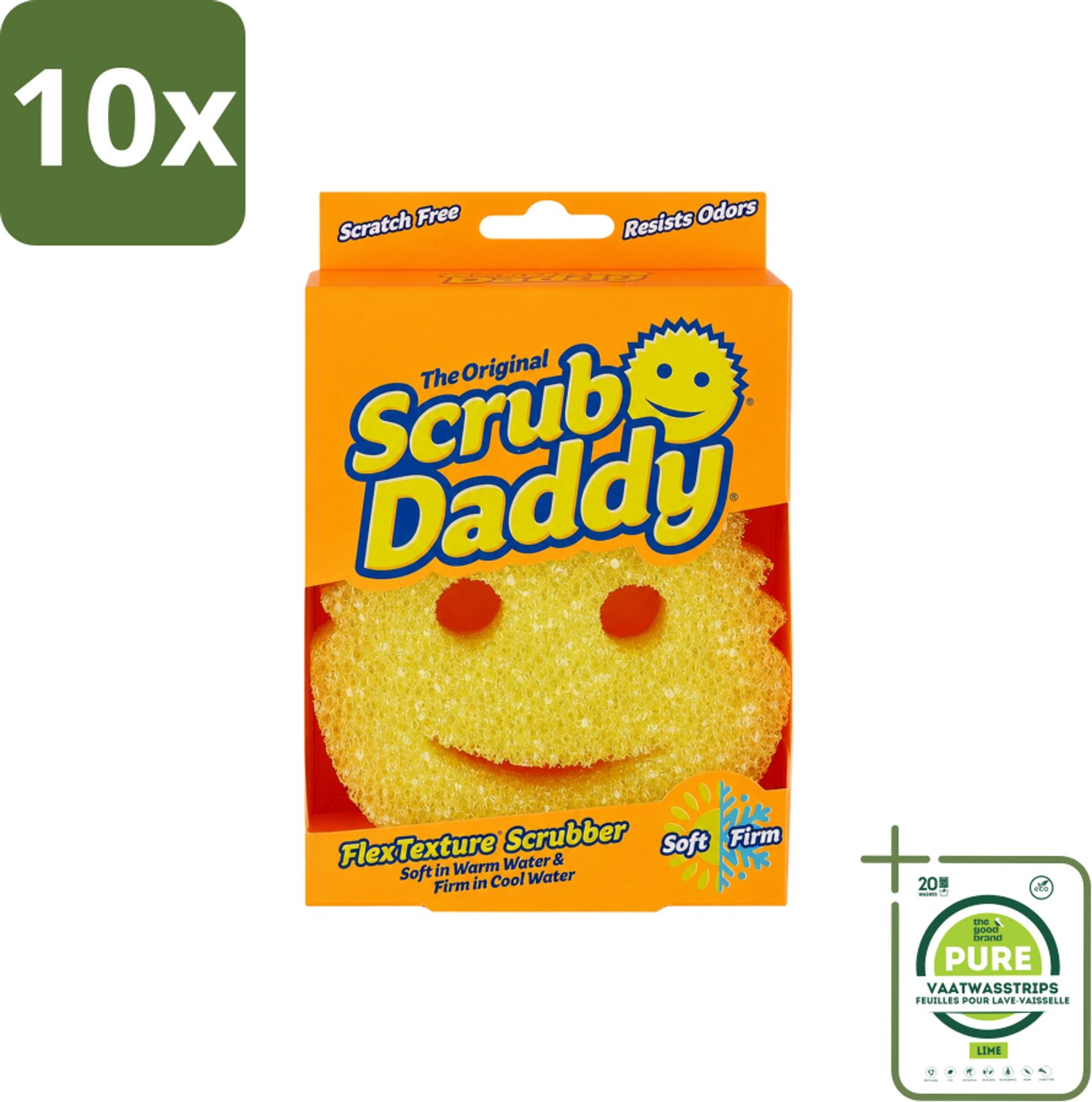 10 x Scrub Daddy - Spons - Veranderende Textuur - 1 Spons - Grootverpakking - Vaatwasstrips - Schoonmaken - Vaat Schoonmaken - Vetvlekken Verwijderen - Koken - Kookgerei Reinigen