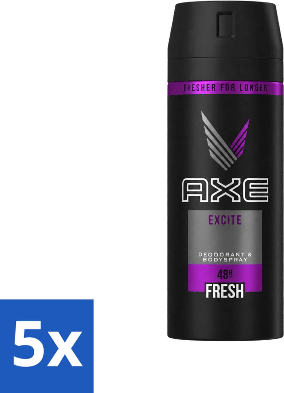 5 x Axe - Deodorant Bodyspray - 48hrs Fresh - Excite - 150 ml - Voordeelverpakking - 5 stuks