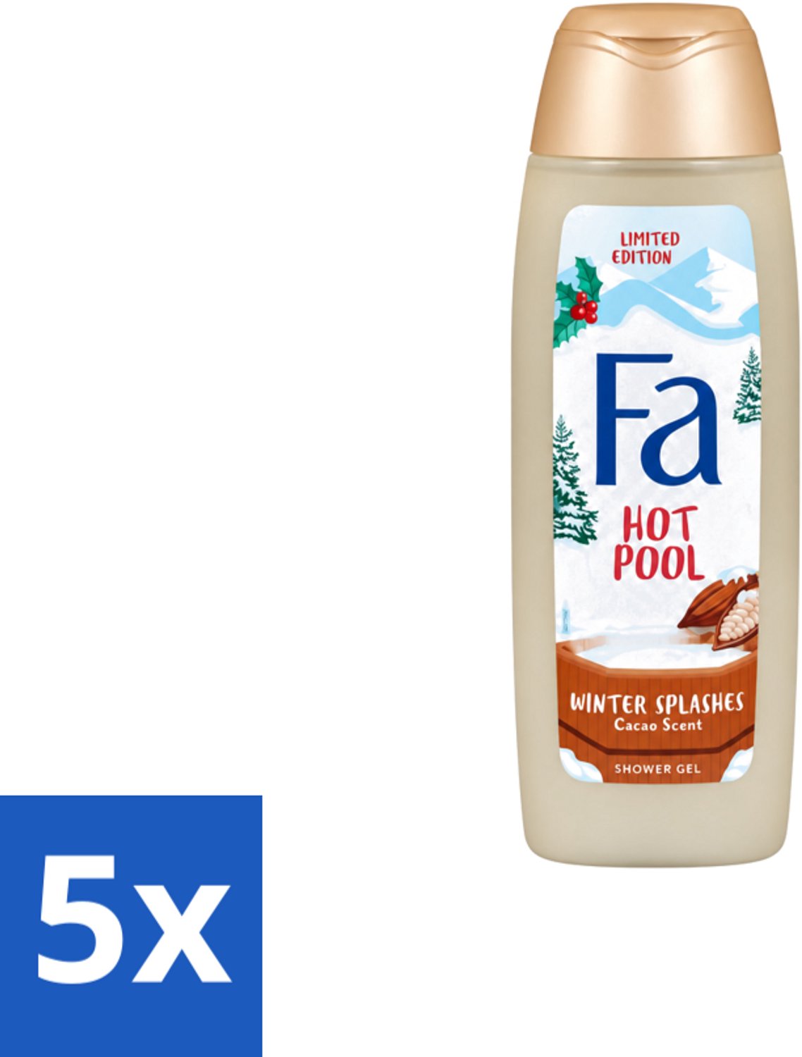 5 x Fa - Douchegel - Winter Splashes Hot Pool Cacao - Warm & Verwarmend - Verzachtend - 250 ml - Voordeelverpakking - 5 stuks
