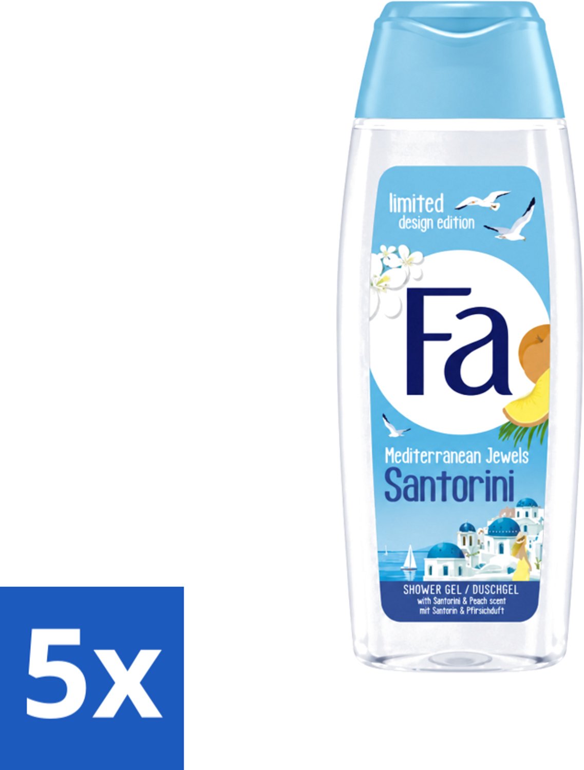 5 x Fa - Douchegel - Mediterranean Jewels Santorini - Verfrissend & Hydraterend - Verzachtend - 250 ml - Voordeelverpakking - 5 stuks