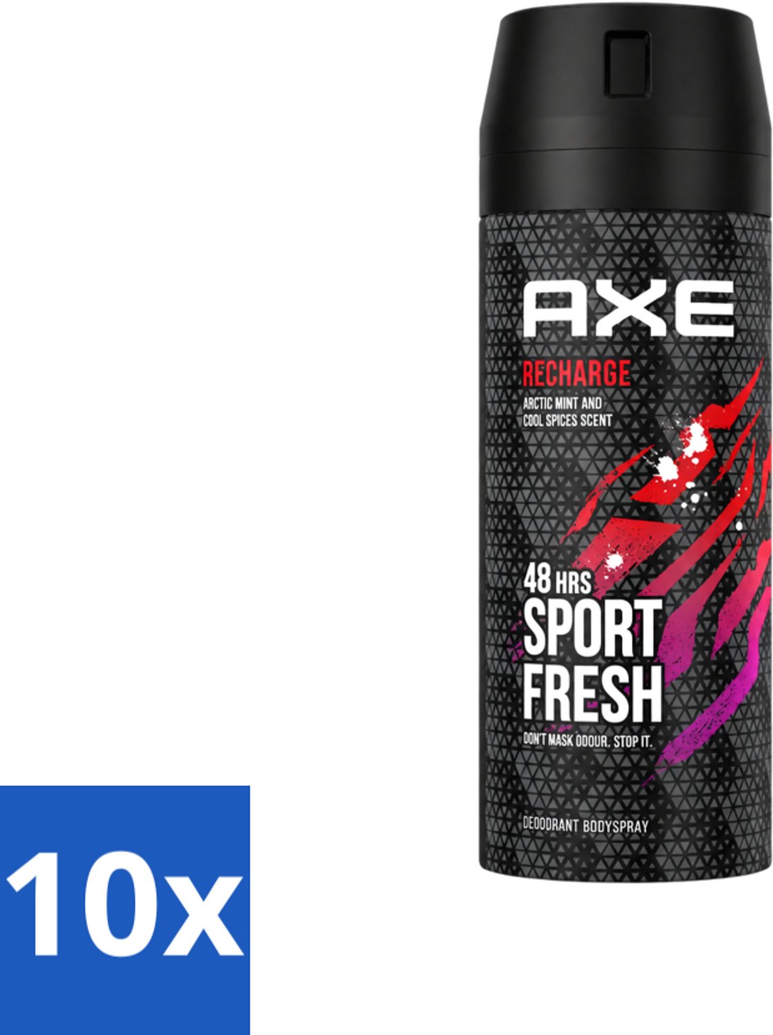 10 x Axe - Deodorant Bodyspray - 48hrs Sport Fresh - Recharge - Arctic Mint & Cool Spices - 150 ml - Voordeelverpakking - 10 stuks