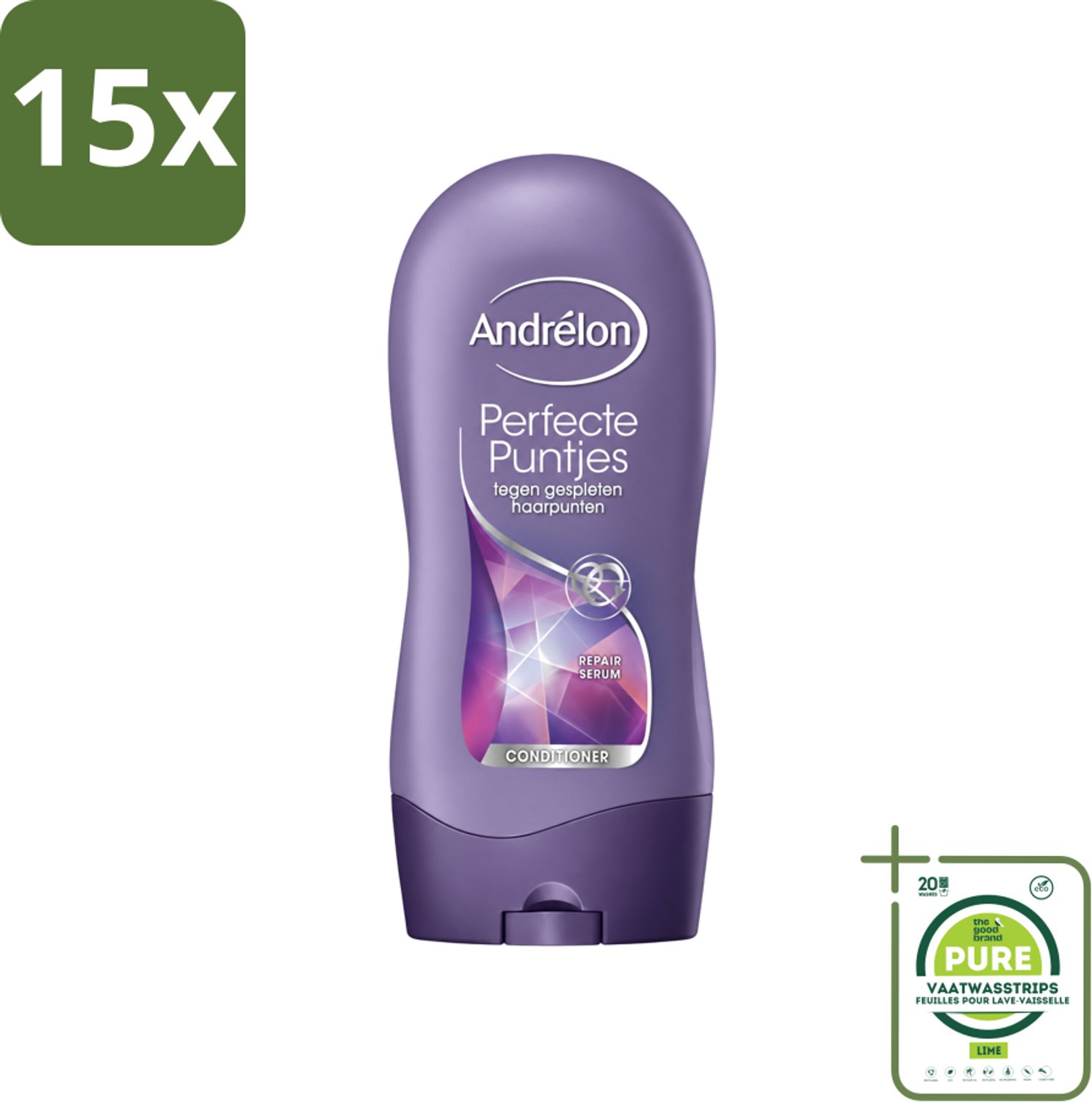 15 x Andrélon - Perfecte Puntjes - Conditioner - Tegen Gespleten Haarpunten - 300 ml - Grootverpakking - Vaatwasstrips - Haarpunten Beschermen - Haarpunten Herstellen - Haar Kracht - Haar Verzorgen - Haar Sterk Maken