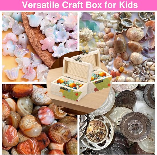 Doe-het-zelf, kleine houten kist met deksel, kleine schatkisten van hout, schatkist voor kinderverjaardag, met diamantsticker voor creatieve hobby, decoratie — afbeelding 3