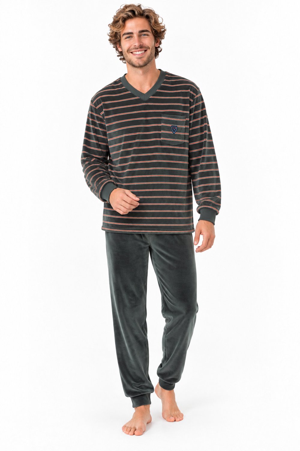 Velours heren pyjama - winter - urban chic grijsgroen - maat 3XL