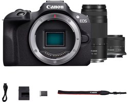 Canon EOS R100 + RF-S 18-45 IS STM + RF 75-300 - Systeemcamera - Foto en Video - Compact formaat - Creative assist - Inclusief standaard zoomlens + telezoomlens